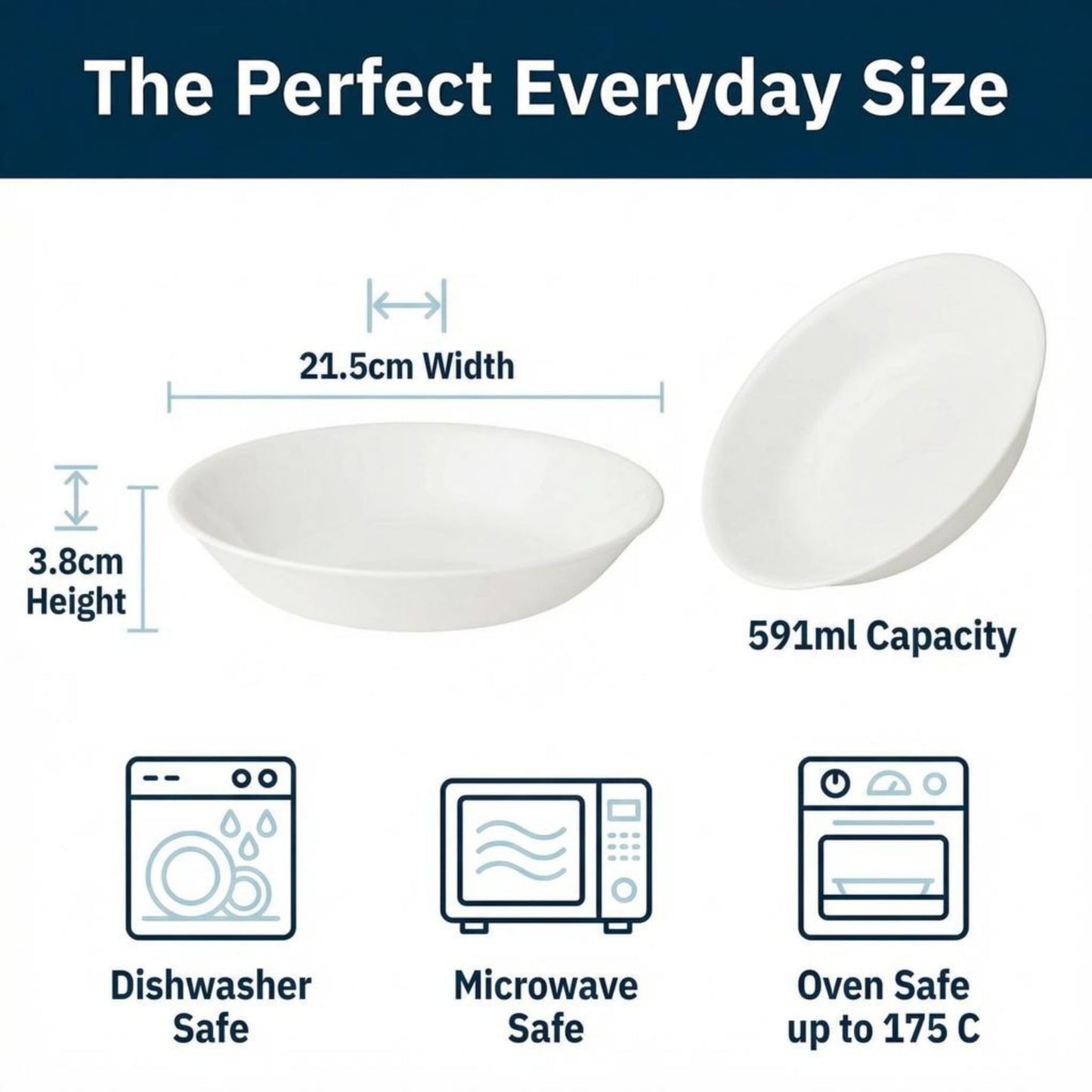 Corelle Vitrelle 6-Piece Bowl Set Triple Layer Glass and Chip Resistant, 20-Oz Lightweight Round Bowls, Winter Frost White