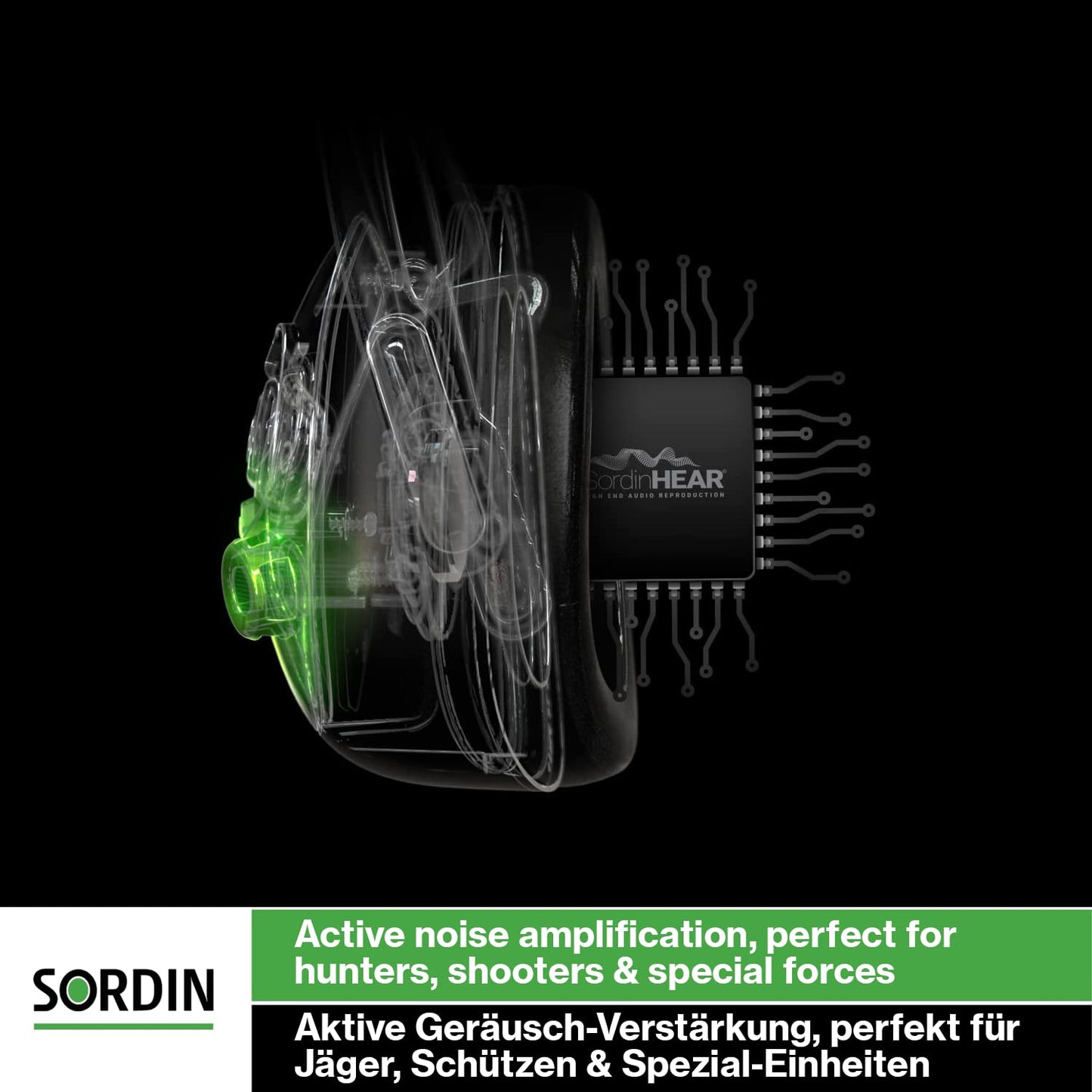 Sordin Pro-X Ear Muffs - 75302-X-G-S - Active and Electronic Ear Defenders w/Camo Headband - Gel Pads - Olive