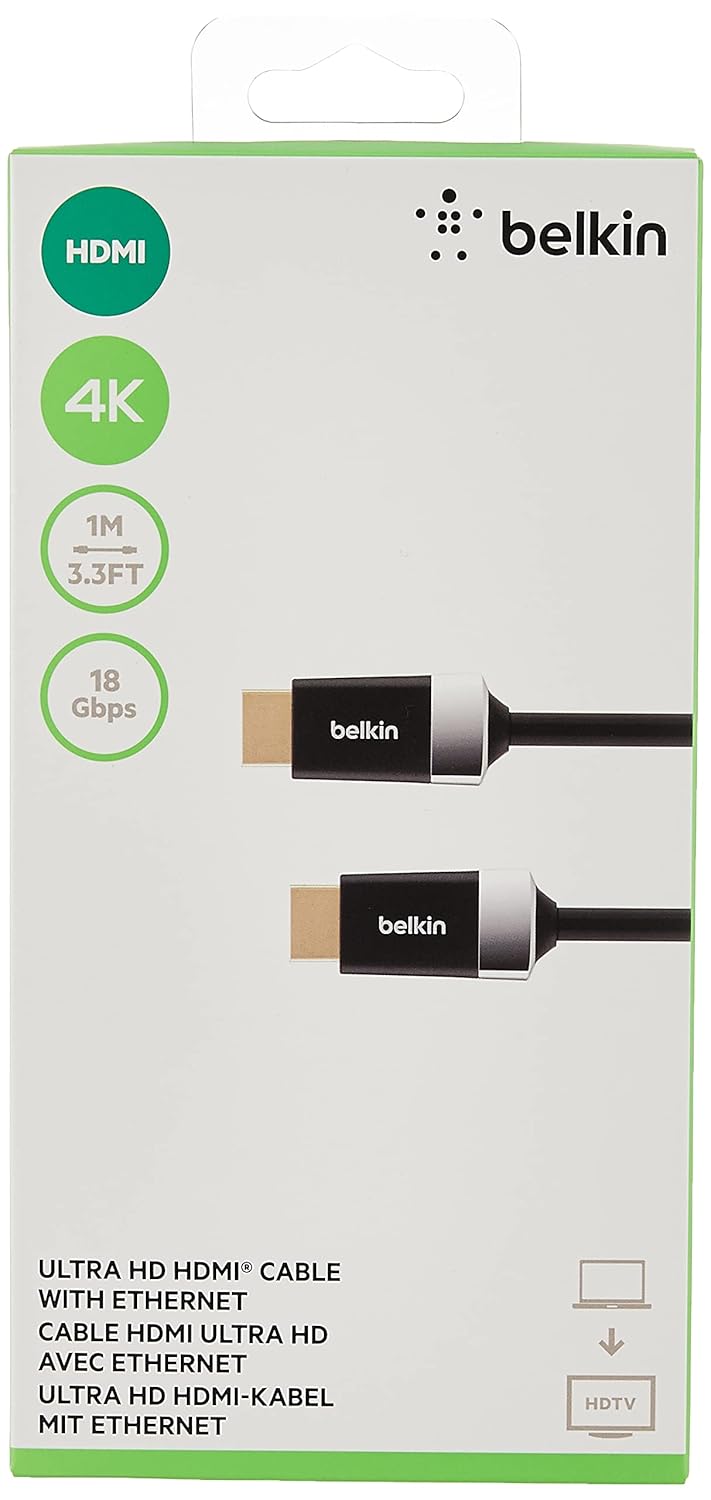 4K (1 3.3 Belkin HDTV High-Speed HDMI Cable with Ethernet, / Ultra HD Compatible Meter / Feet)