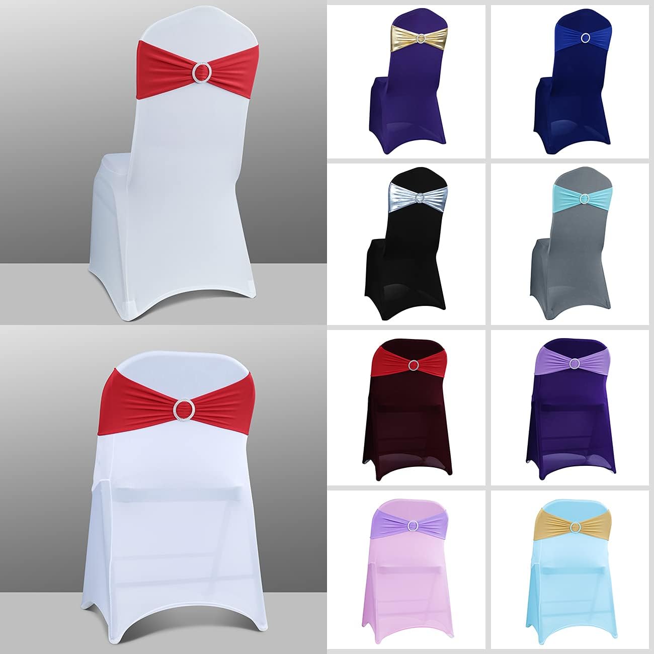 Babenest Spandex Chair Sashes - 100PCS Premium Stretch Covers with Buckle Slider | Red Elastic Ties for Weddings & Events