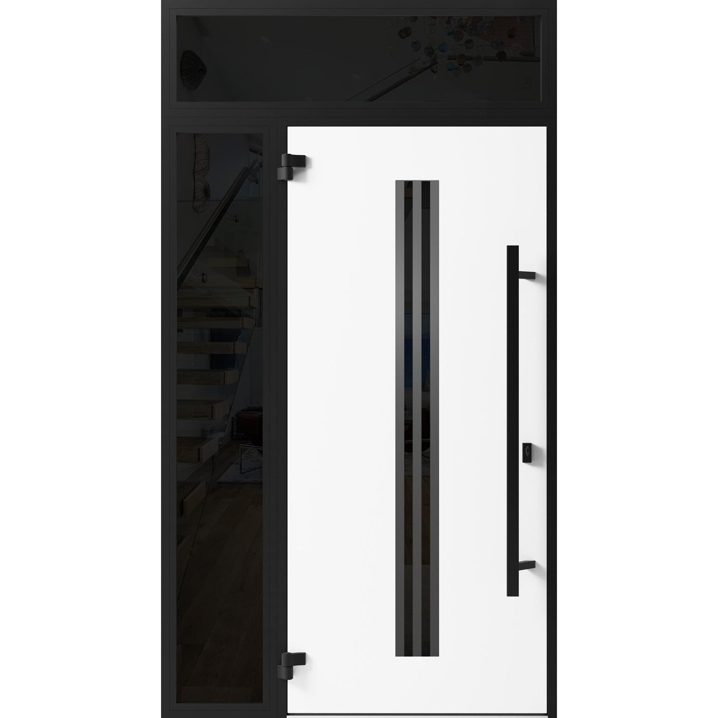 VDOMDOORS Front Exterior Prehung Steel Door/Ronex 1055 Teak/Side and Top Exterior Window Sidelite/Entry Metal Modern Painted W36+12" x H80+16" Right Hand Inswing