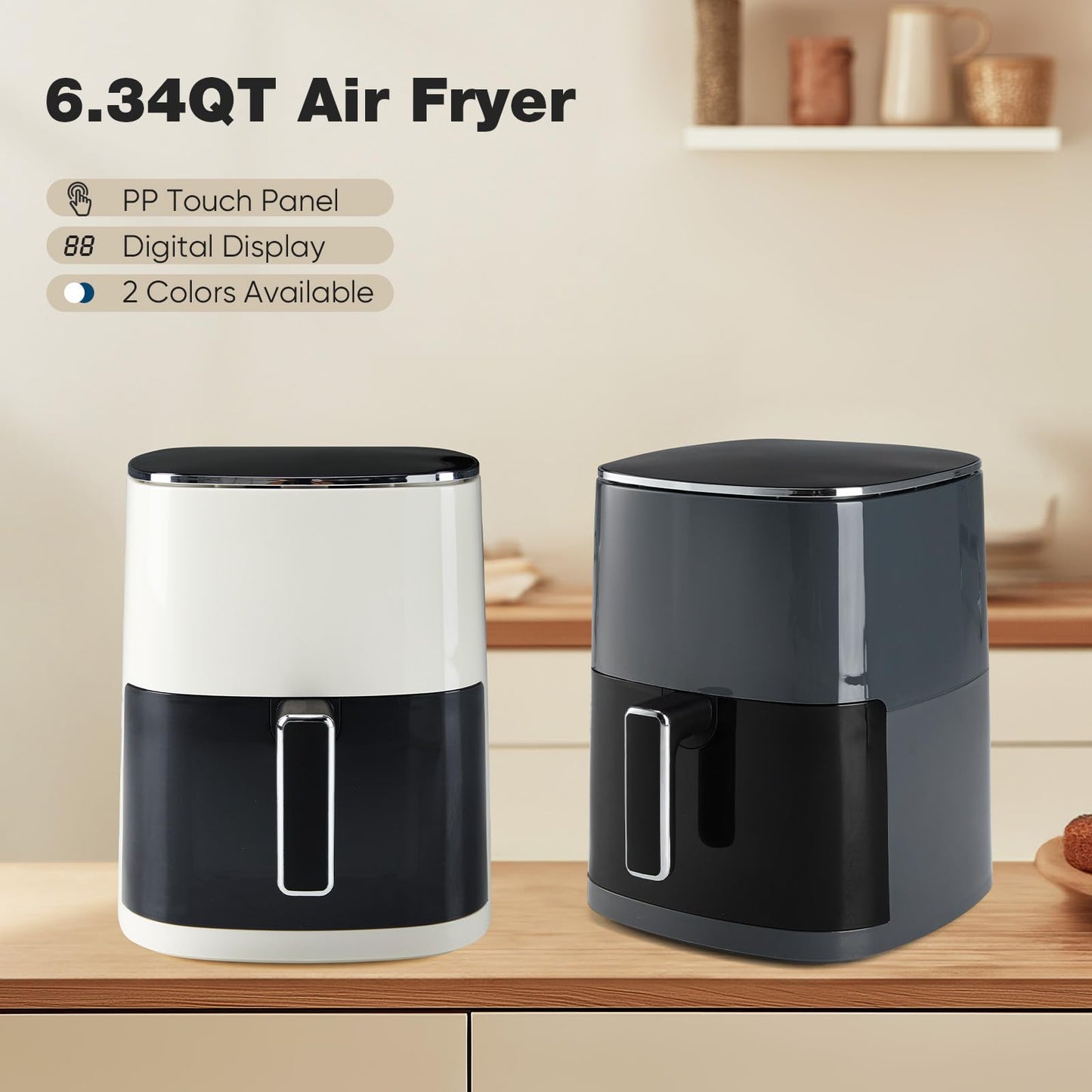 OLIXIS Air Fryer 6 Quart with Window Square Air Fryer 12-in-1 Air Fry, Roast, Reheat, Dehydrate, Bake, Steam, Fries, Custard, Chicken, Wings, Sea Food, Vegetabels,400F, White