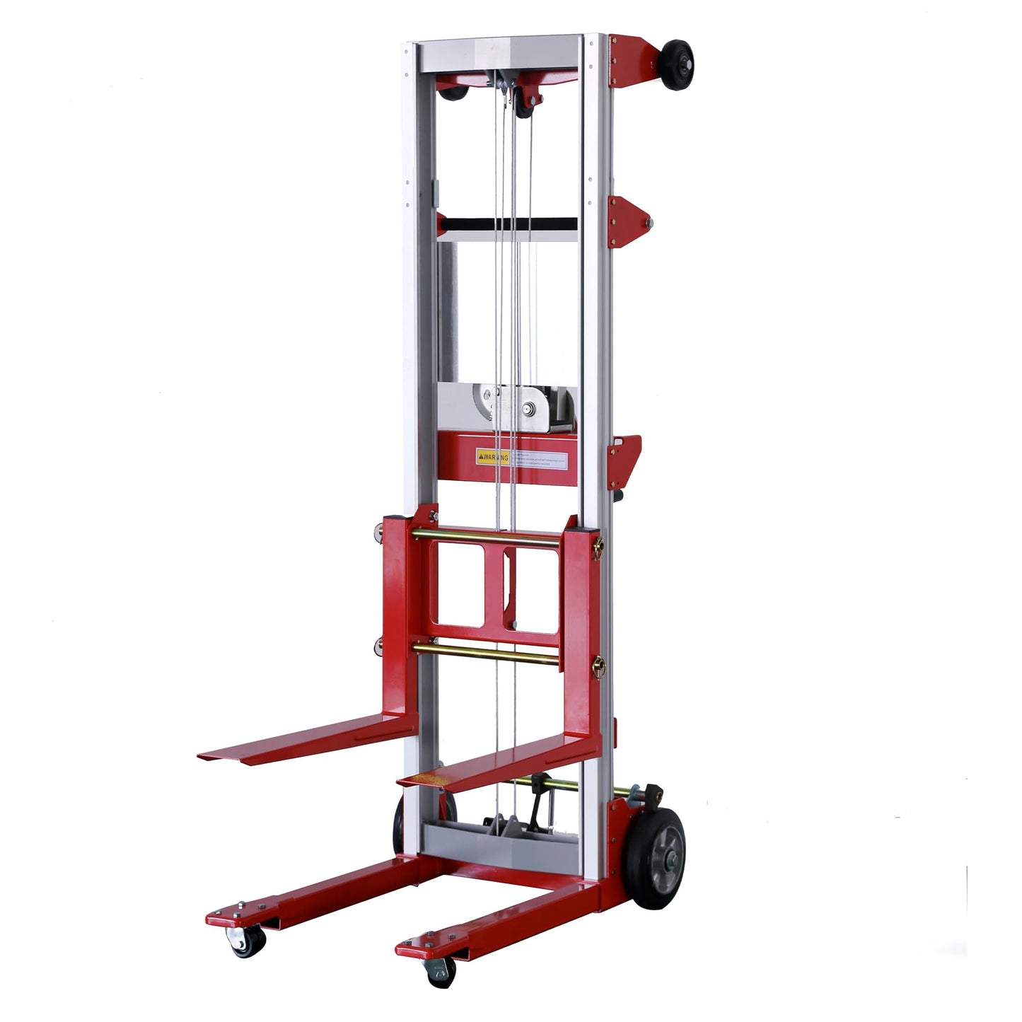 ELOMBR 122" 400lbs Material Lift Winch Stacker with Upgrade Effortless Winch, Hand Winch Lift Truck with Fixed-Leg, Manual Material Lifter Pallet Stacker for Contractor, Workshop, Industrial, Red