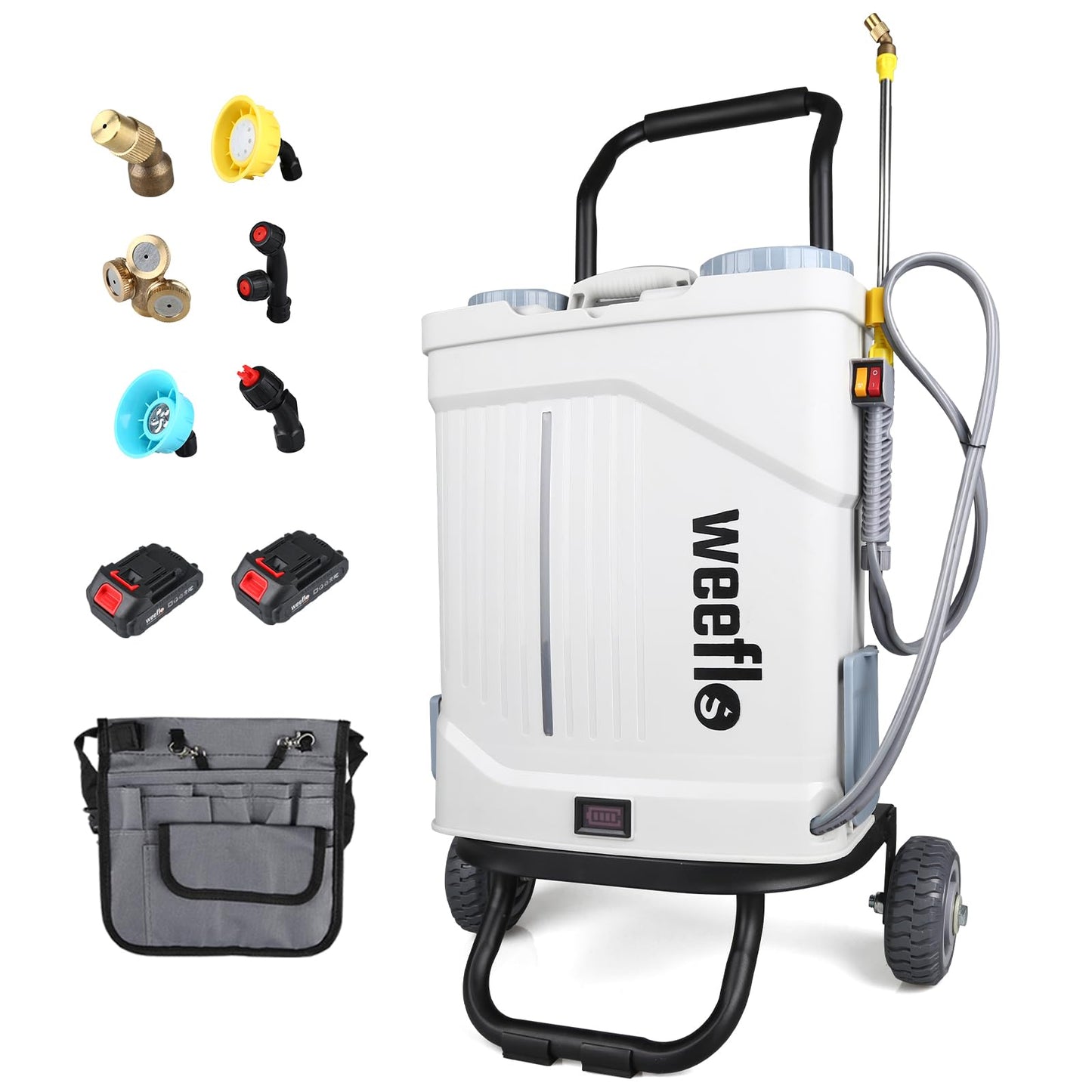 Weeflos Battery Powered Backpack Sprayer,4 Gallon Electric Sprayer with Wheeled Cart, 100 PSI High Pressure, 2X 21V Rechargeable Batteries,Garden Sprayer for Outdoor Cleaning & Washing