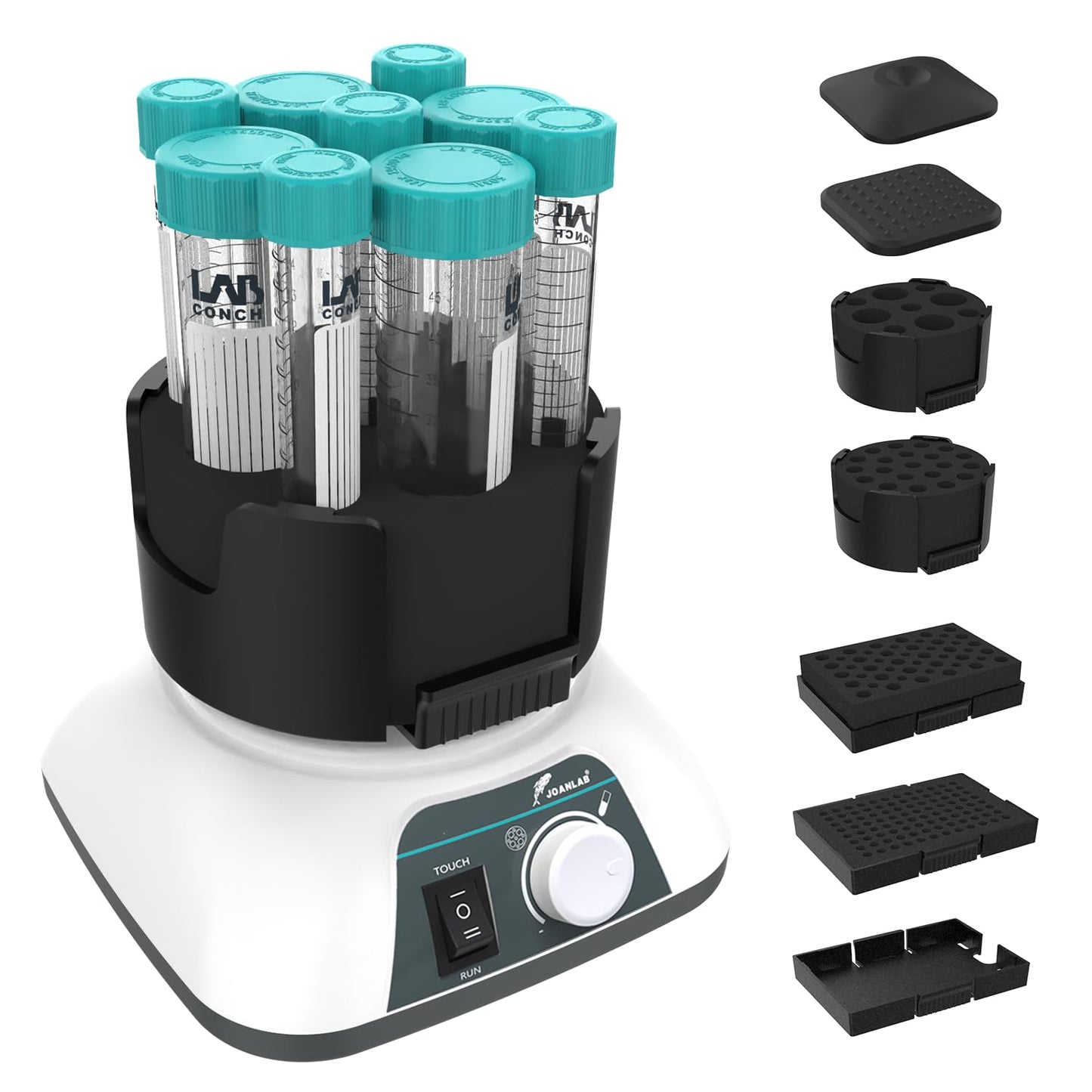 JOANLAB Lab Multifunction Vortexer Laboratory Vortex Shaker with 7 Modules for 0.2ml/0.5ml/1.5ml/2ml/ 5ml/15ml/50ml Tube 96-Well Plate Flask Continuous & Touch Modes 0 to 3000 RPM Adjustable