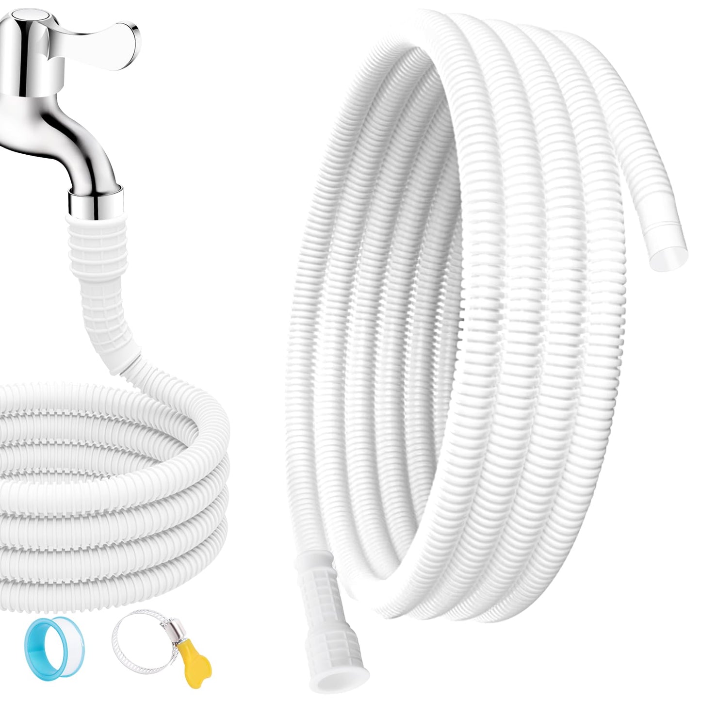 Universal Dehumidifier Drain Hose 10 Feet Air Conditioner Hose with Cut-Table Rubber Adapter Connect Clamp and Teflon Tape, Drain Pipe for Dehumidifiers, Air Conditioners