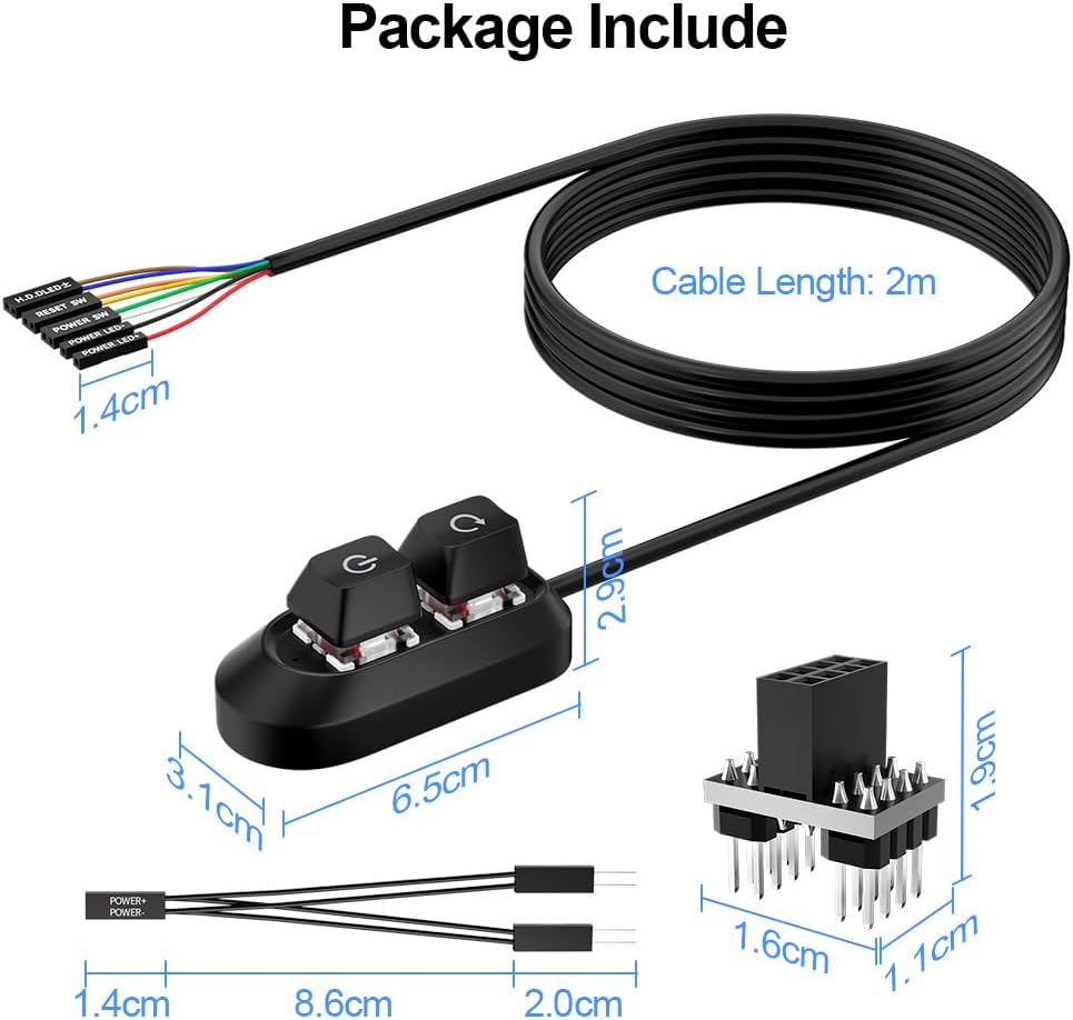 Reset PC Power Button, Desktop Switch Splitter ON Off SW HDD LED PC External Power Supply Button for Computer