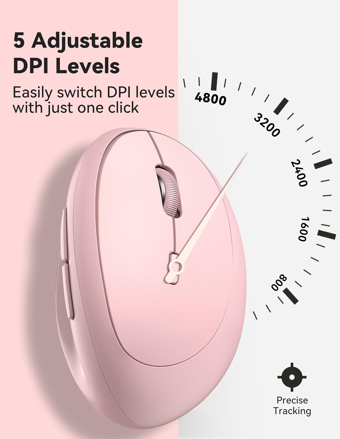 TECKNET 4800 5 6 2.4G Ergonomic Mouse, DPI Wireless Vertical Mouse, Adjustable DPI Levels, Buttons, Silent Wireless