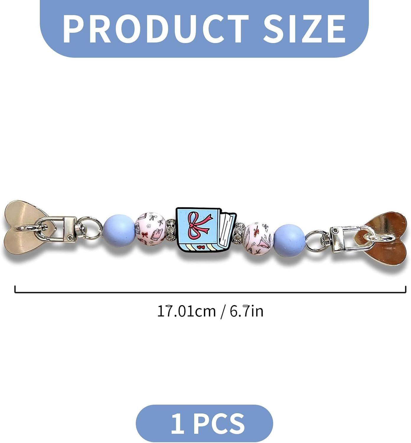 Cluksik Strap for E-book Reader, Cute Beaded Decorative E-book Reader Hand Strap Chain with Heart Clips, Blue Book