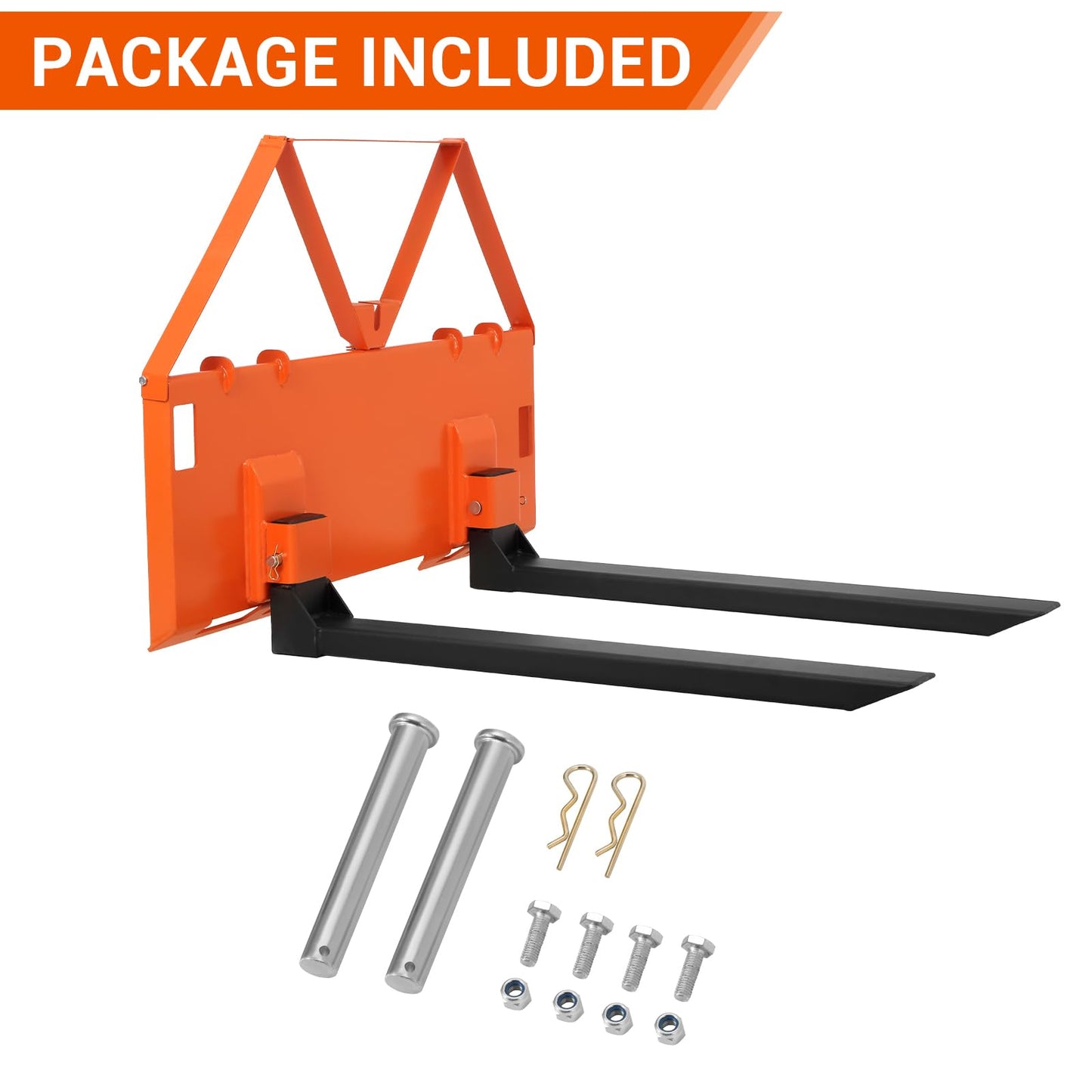 GarveeTech 46 in Skid Steer Pallet Forks, Heavy Duty 3200 LBS Capacity Skid Steer Forks Attachment for Tractors and Loaders, Quick Attach Mount, Orange