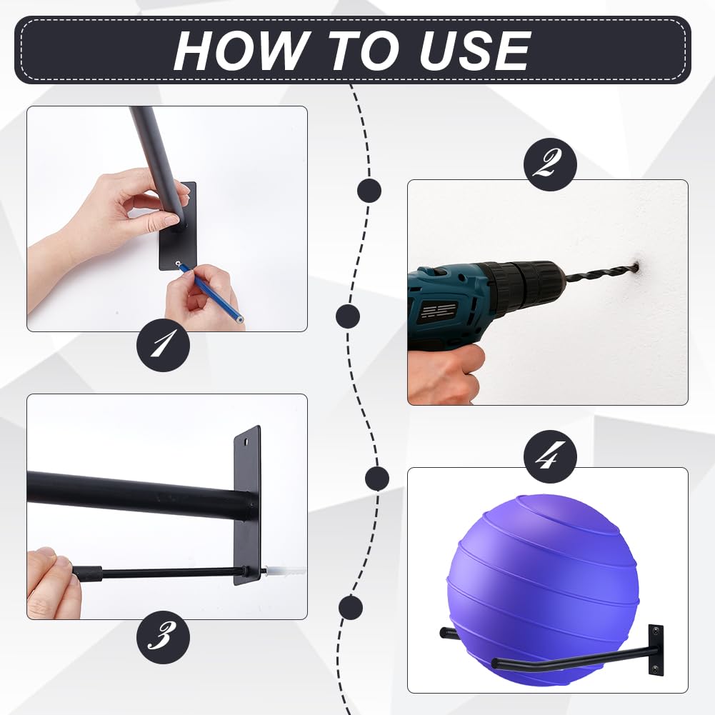 UNICRAFTALE 4Pcs 2 Sets Wall Mount Exercise Ball Holder Black Iron Yoga Ball Holder Metal Yoga Balls Stand Holders Stability Balls Holders Garage Ladder Wall Mount for Home Gym Studio