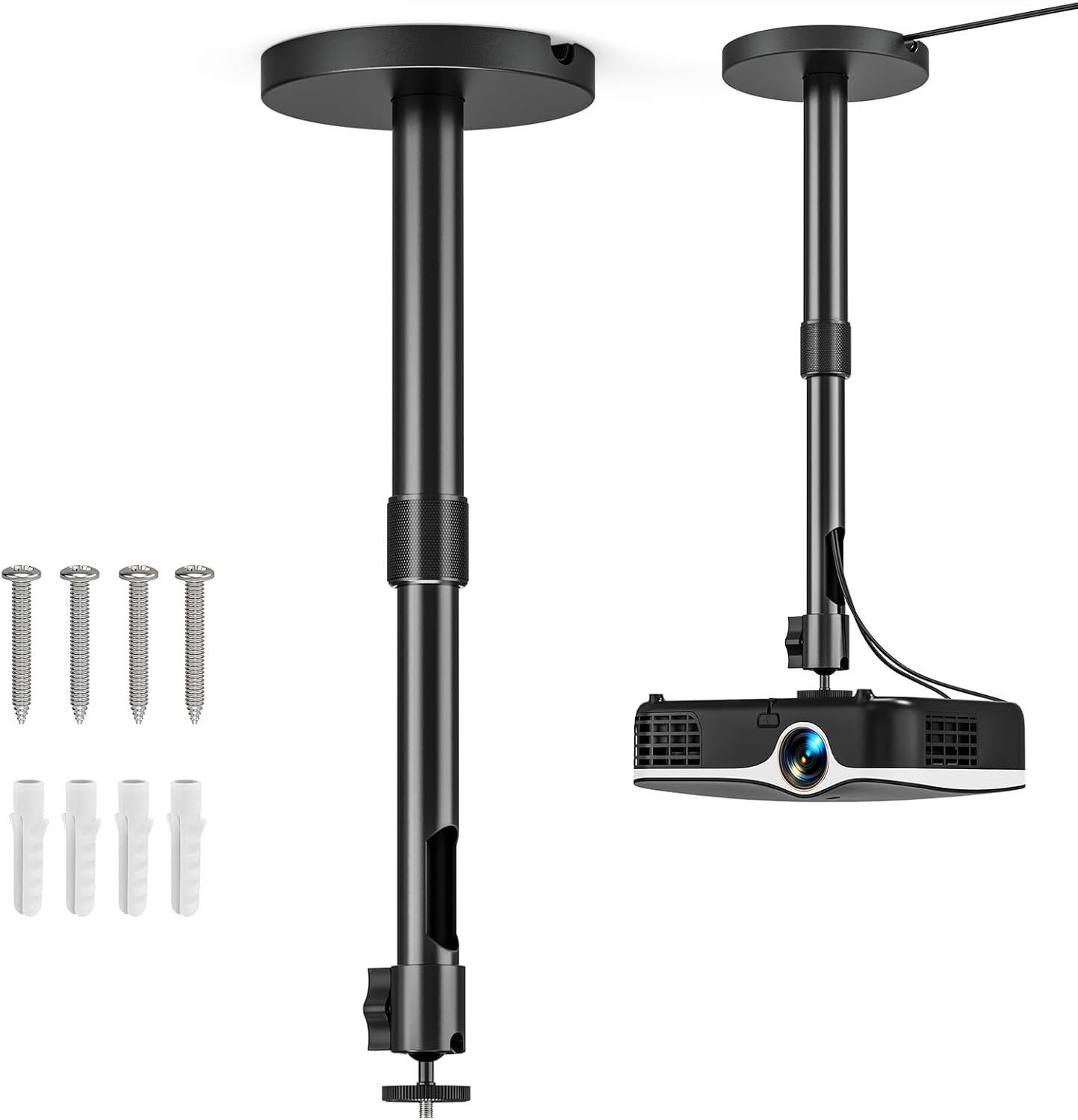 JUBOR 10.8" 15" 1/4" 360 120 Projector Ceiling Mount, - Extendable Length Ceiling Projector Stand with Screw