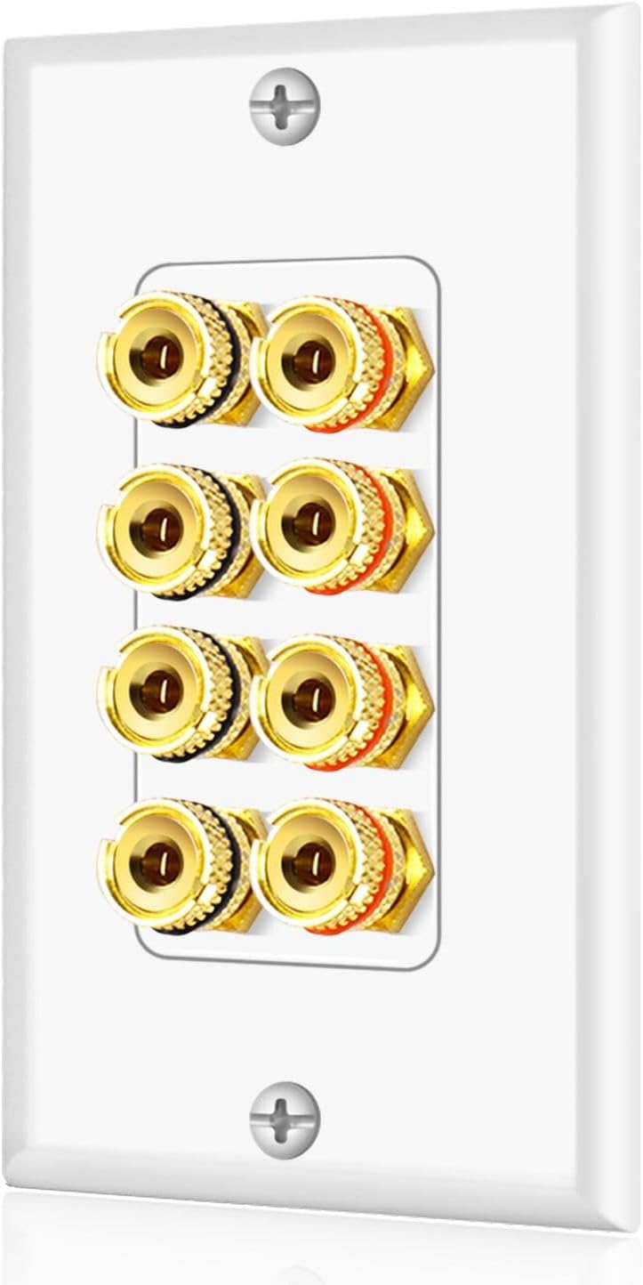 TNP Products 4 TNP Home Theater Wall Plate - Banana Plug Wall Plate, Speaker Wire with Gold-Plated Terminals, Single