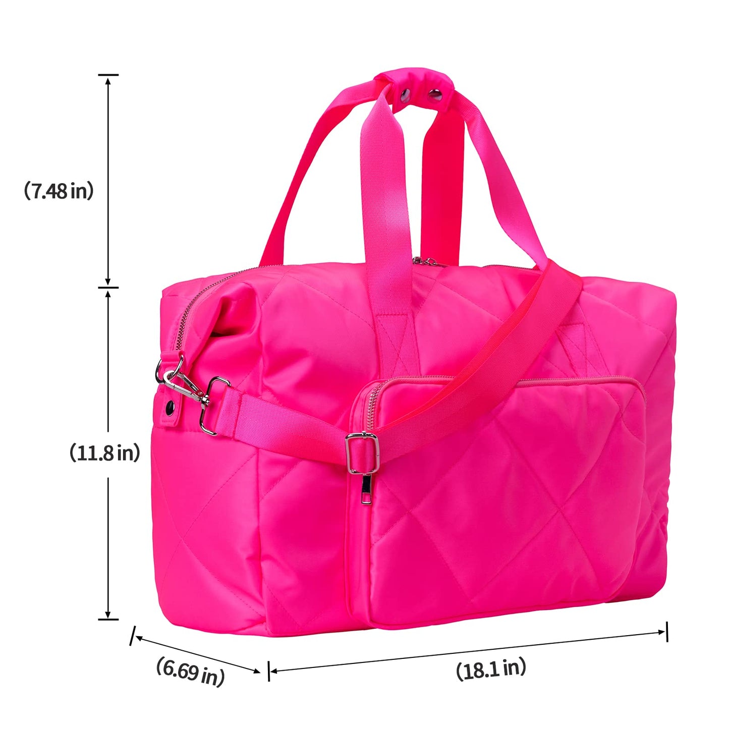 Hot Pink Gym Bag for Women, 18 Inch Lightweight Puffy Carry On Duffel Bag for Travel Sports Yoga, Water Resistant