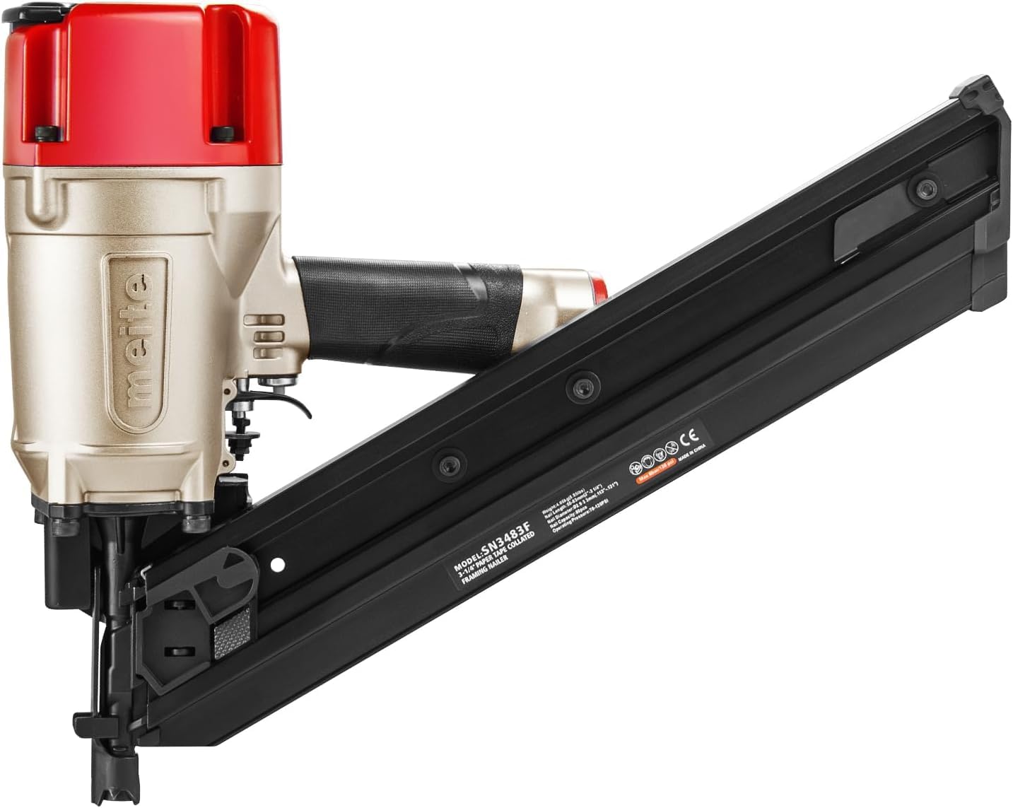 meite SN3483F 30 Degree Framing Nailer Pneumatic Nail Gun, Accepts 30-34 Degree 2" to 3-1/4" Paper Collated Framing Nails, Pro-grade Air-powered Framing Nail Gun Tools for Wall Studs Sheathing Decking
