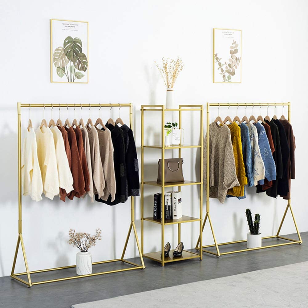 DR.IRON Modern Gold Clothing Racks Rolling Clothes Rack for Hanging Clothes Heavy Duty Metal Garment Rack Perfect for Home or Cloth Store(Gold)