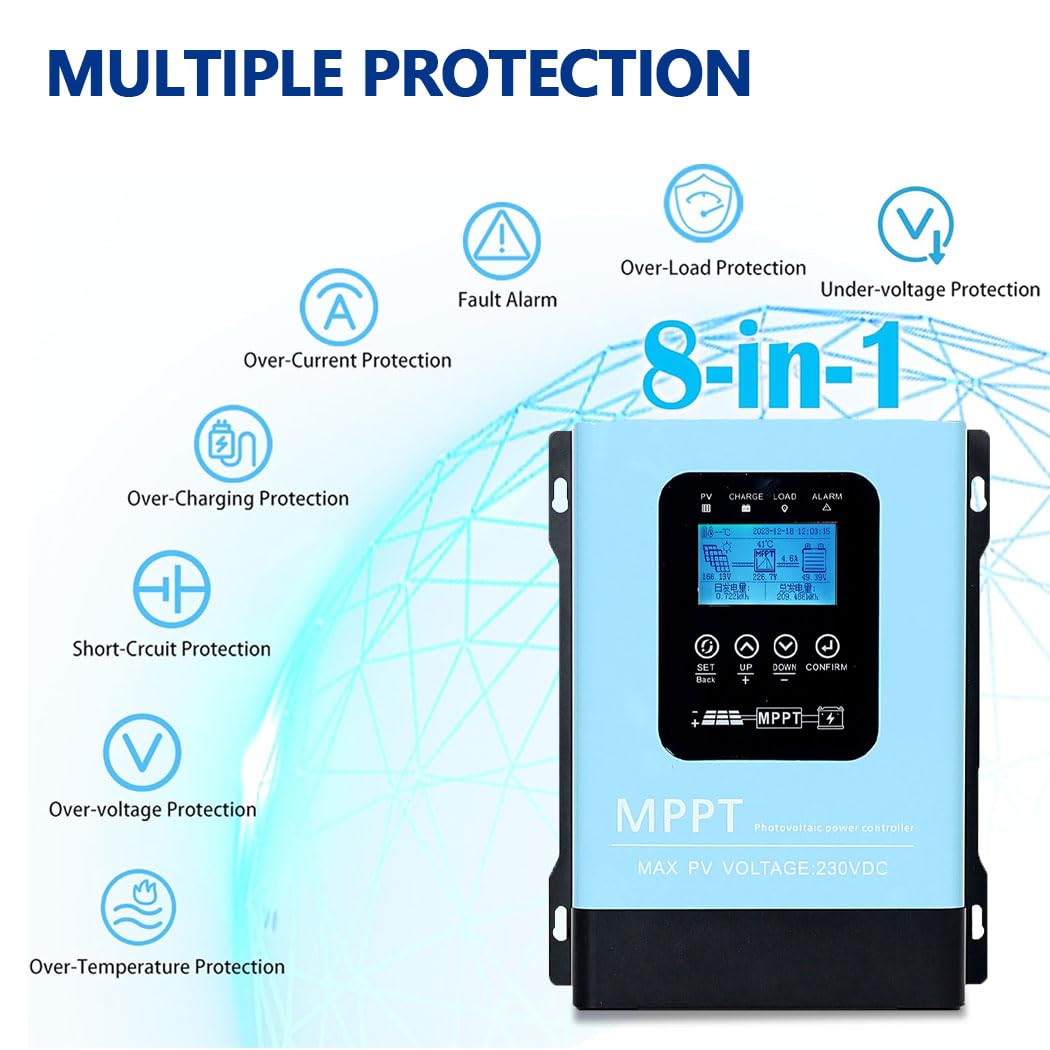 SOGTICPS 120A MPPT Solar Charge Controller,12V 24V 36V 48V 60V 72V 84V 96V Solar Battery Regulator PV Max 230V for Sealed Lead Acid Gel and Lithium Battery