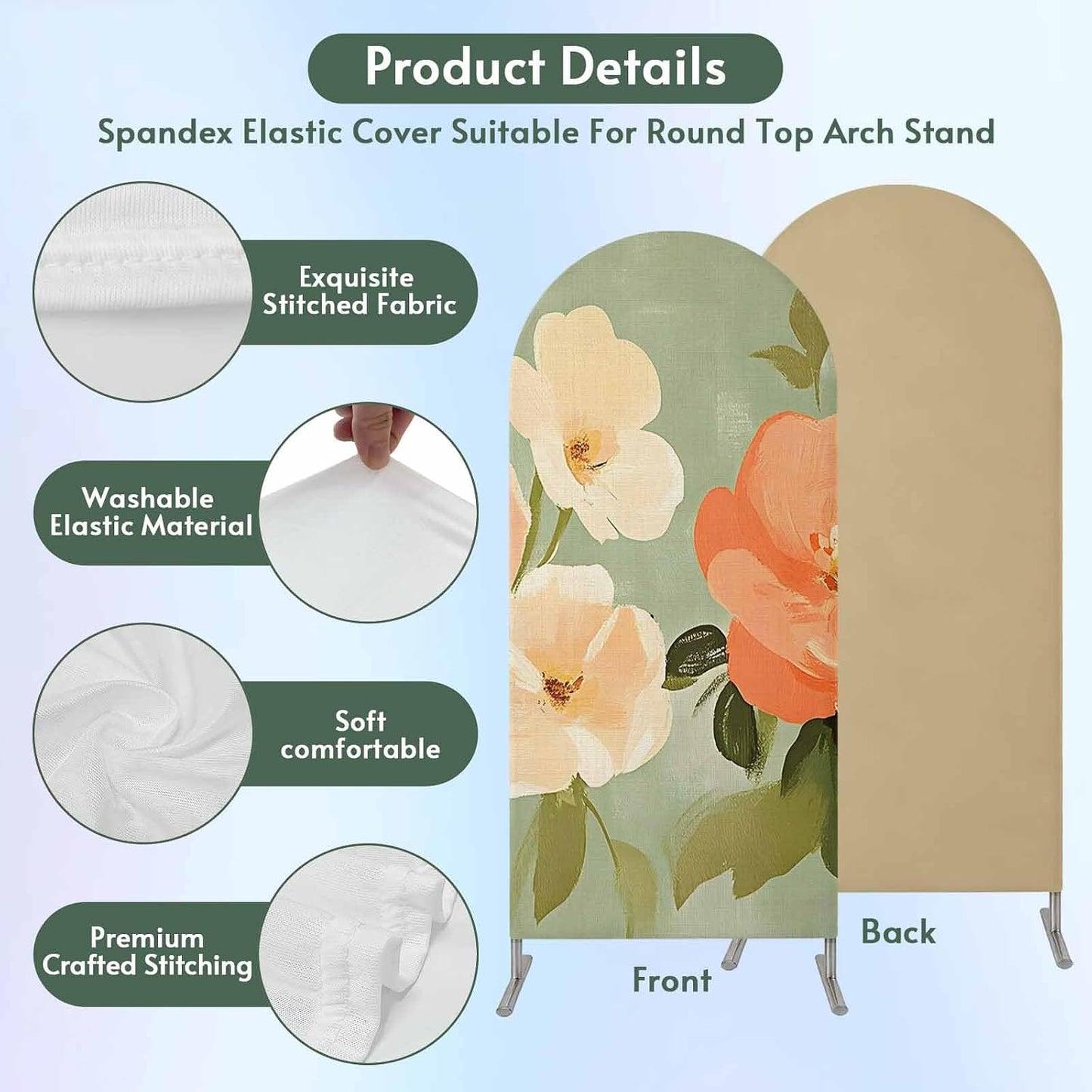 Jnbasdffb 6 Pink Flowers Wedding Arch Cover, Stretchy Spandex Arch Backdrop Stand Covers FT, Pastoral Botanical Retro