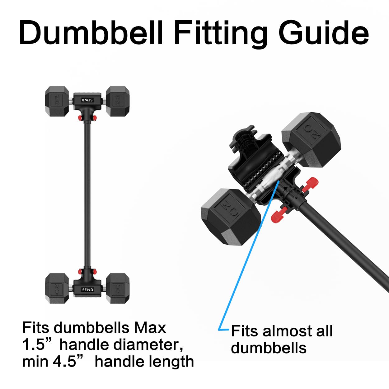 Dumbbell Converter by SEWD – Turn Dumbbells into Barbell Set – Adjustable Weights & Up to 220LB Capacity Barbell for Home Gym Full Body Workouts – Red