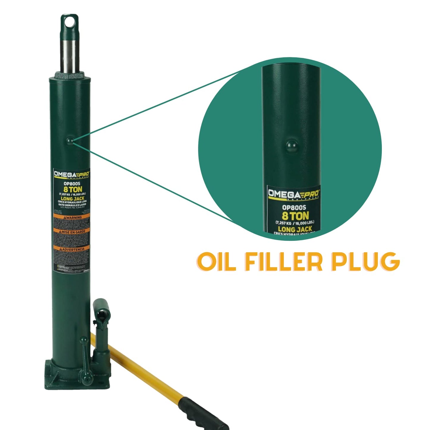 Omega Pro Hydraulic Long Ram Jack - 8 Ton Capacity with Flat Base for Auto Garage Shop,OP800S