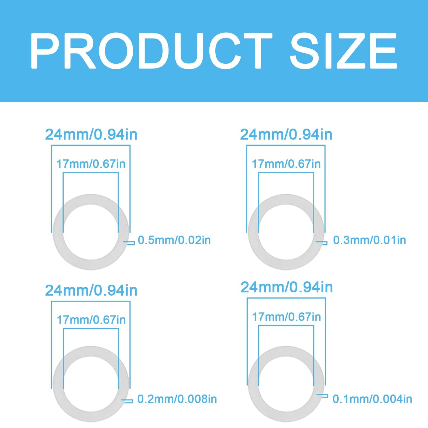 Compatible M17×24MM Steel Shim Washer Kit – Precision Metal Shims 0.1/0.2/0.3/0.5mm for Machinery Alignment, Fits M17 Metric Bolts