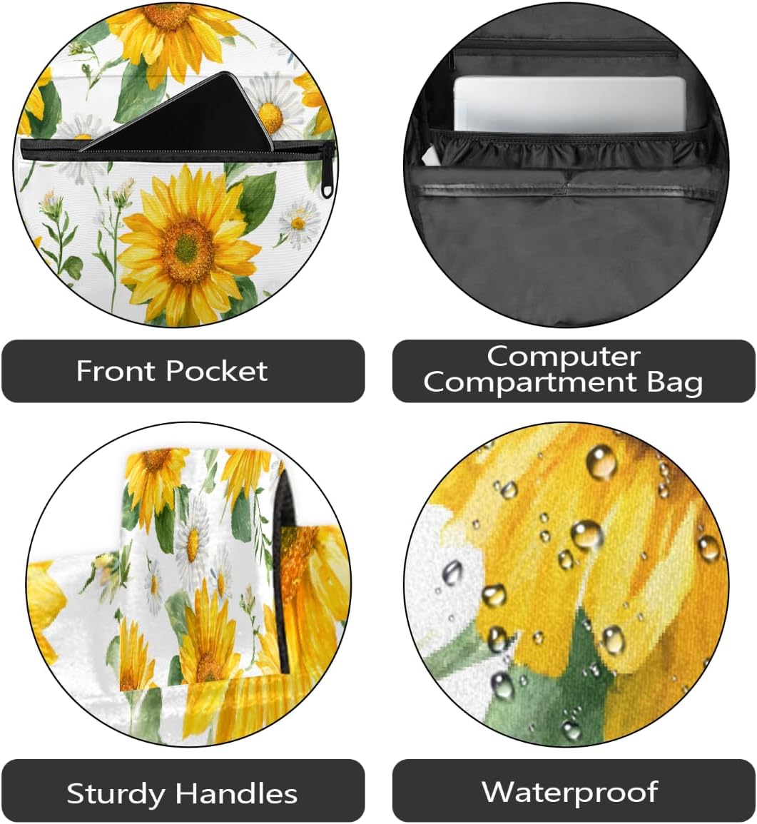 Wicewott Backpack 18in Backpacks Pack Backpack Yellow Sunflower Bouquet for Women Men Large Capacity Waterproof Laptop