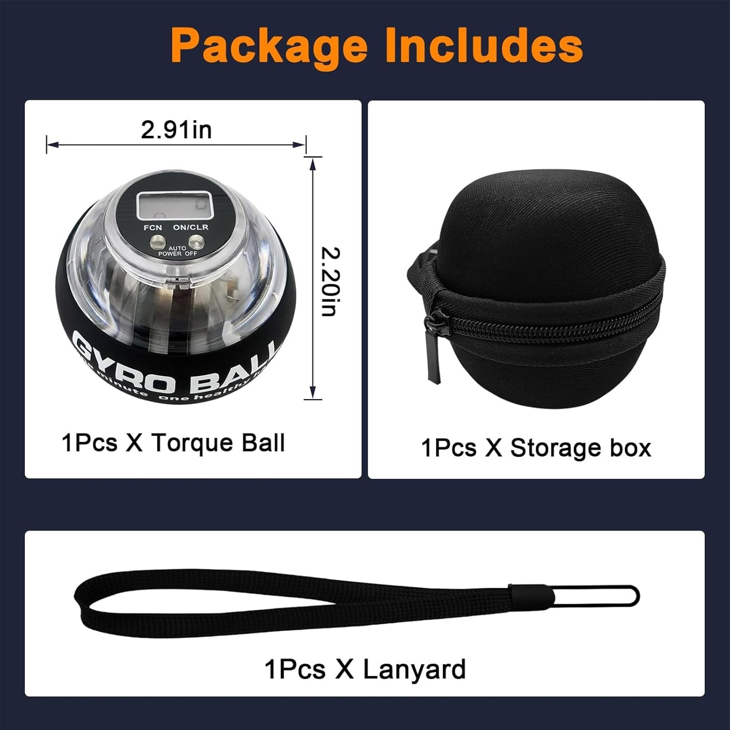 Torque Ball with Counter - Wrist Power Gyro Ball for Forearm Strengthener, Grip Strength Trainer, Hand Strengthening Exerciser, Wrist Trainer Balls with Auto-Start LED Lights (Black)