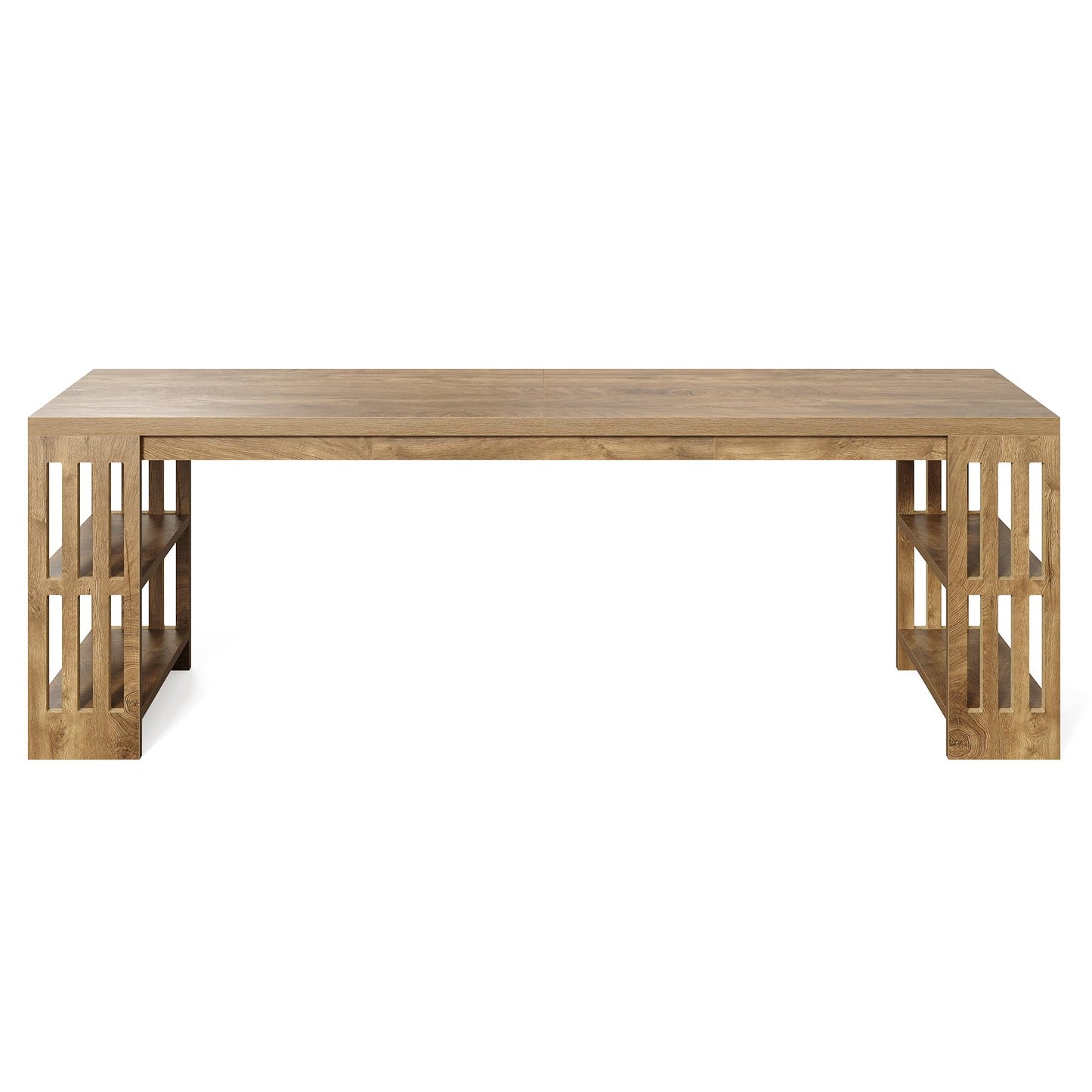 LITTLE TREE 78.7" Long Desk, 2 Person Desk with Shelves, Large Wooden Computer Desk, Heavy Duty Shelf Legs Design for Two Person Home Office, Business, Workstation, Natural (78.7" W x 23.6" D)