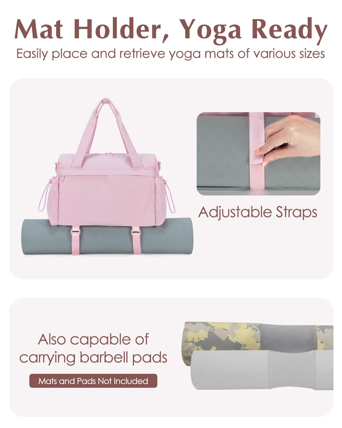 Small Gym Bag, Mini Gym Bag for Women with Yoga Mat Holder and Wet Compartment, Cute Mini Puffer Duffle Bag with Water Bottle Pocket for Workout Yoga Dance, Puffer Pink