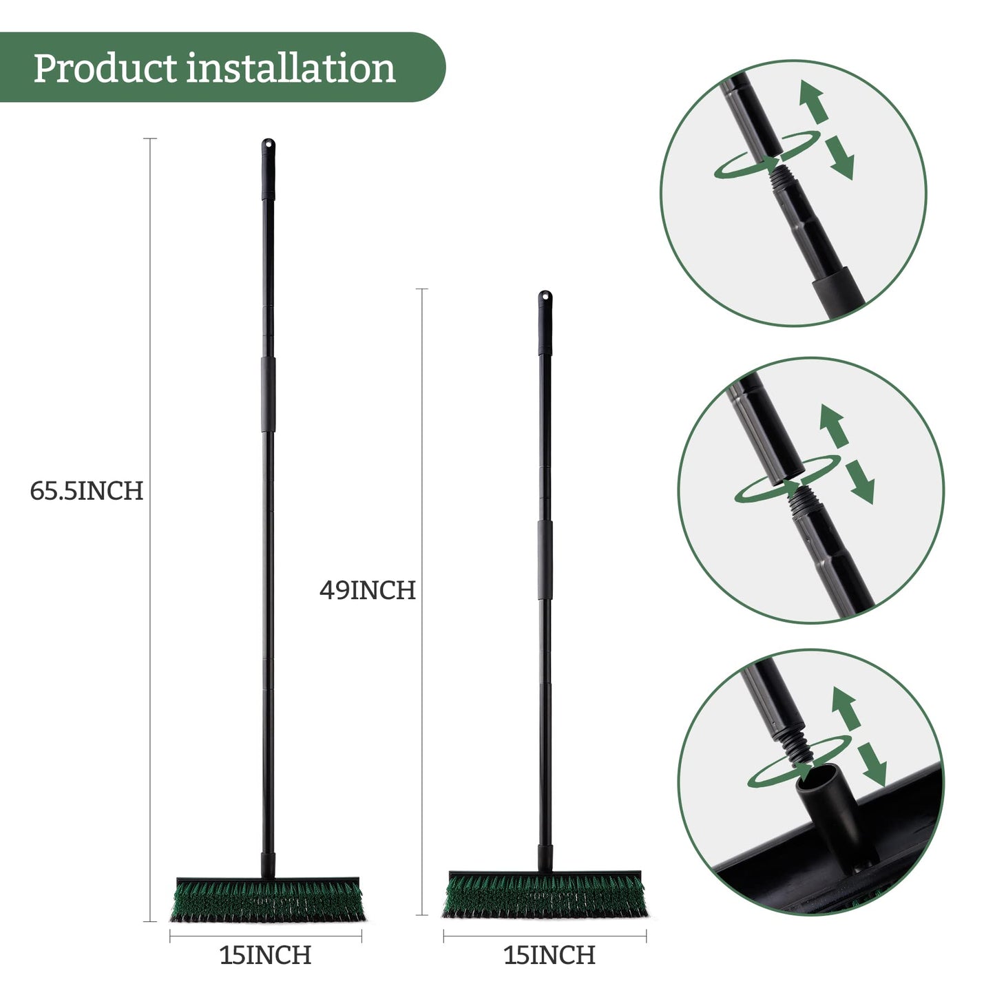 Eyliden Double-Sided Floor Scrub Brush, 65.5'' Long Handle, V-Shaped Head Brushes for Crevice and Corner Cleaning, No-Scratch Effortless Grout Brush for Floor Joint Tile Seams Bathroom Kitchen