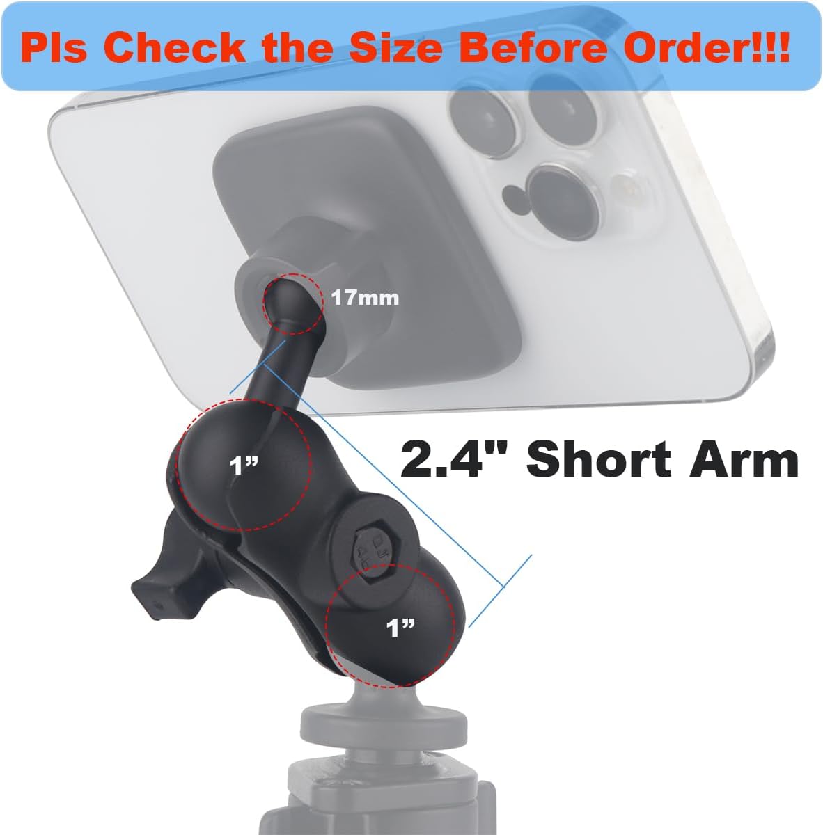Rigdance 1 inch 17mm 25mm 17mm (2.4" to Ball Adapter for RAM Mounts B Size Double Socket Arm, Compatible with Garmin