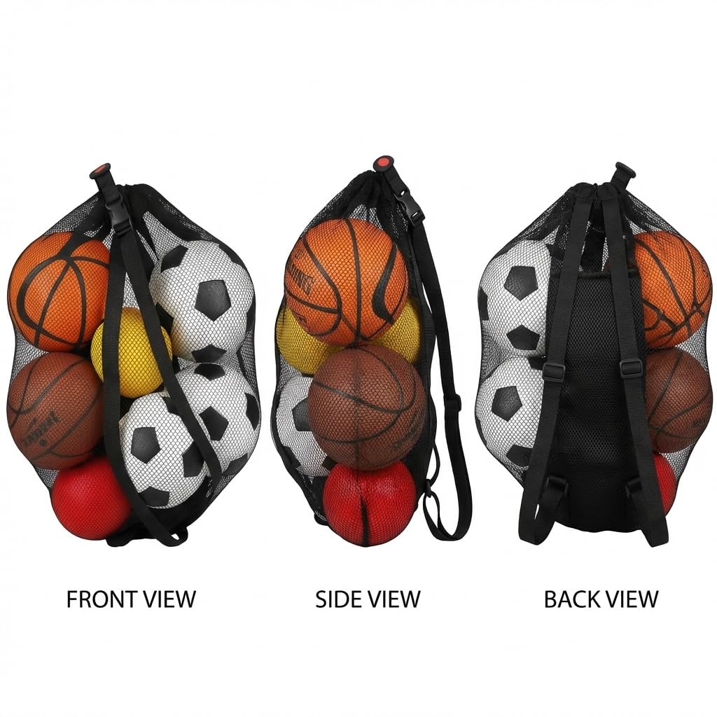 Keeble Outlets Basketball Bag | Large Mesh Ball Bag for Basketballs, Soccer Ball, Volleyball Ball & Sports Equipment | Heavy Duty Mesh Bag | Ball Storage Net with Strap | Sports Bag for Equipment