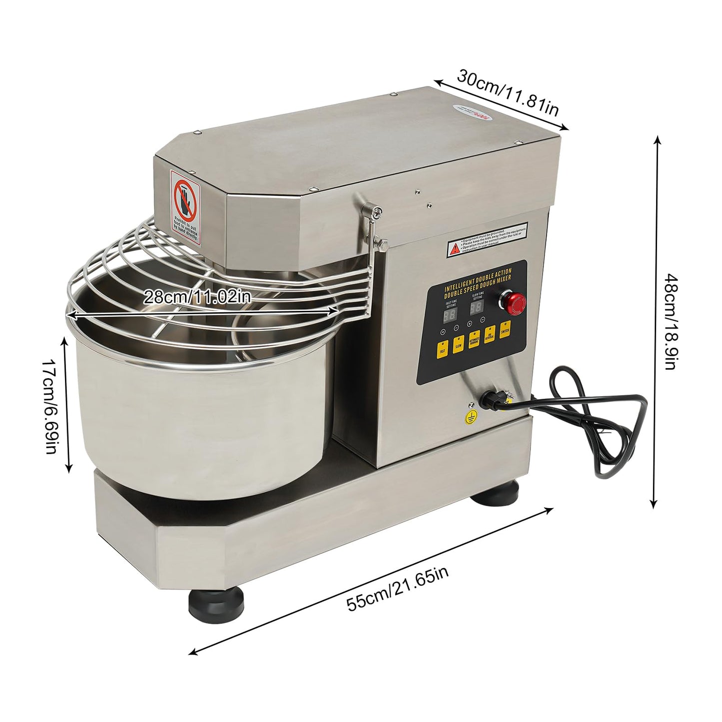 Florchest 12Qt Electric Dough Kneading Machine,High Speed (100/200r/Min) Commercial Food Mixer with Stainless Steel Bowl,Baking Blending Mixing Machine with Security Shield for Restaurant Pizzeria