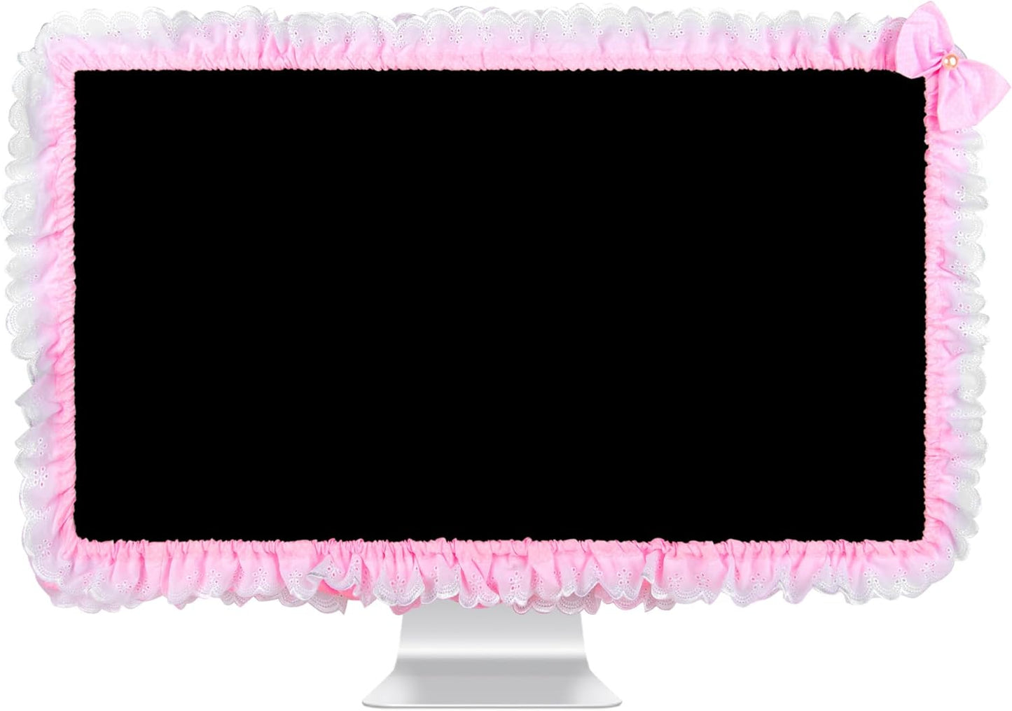 32"-38" Lovely Cute Computer Monitor Cover with Lovely Cute Elastic Pen Pocket Bow-knot TV LCD Screen Monitor