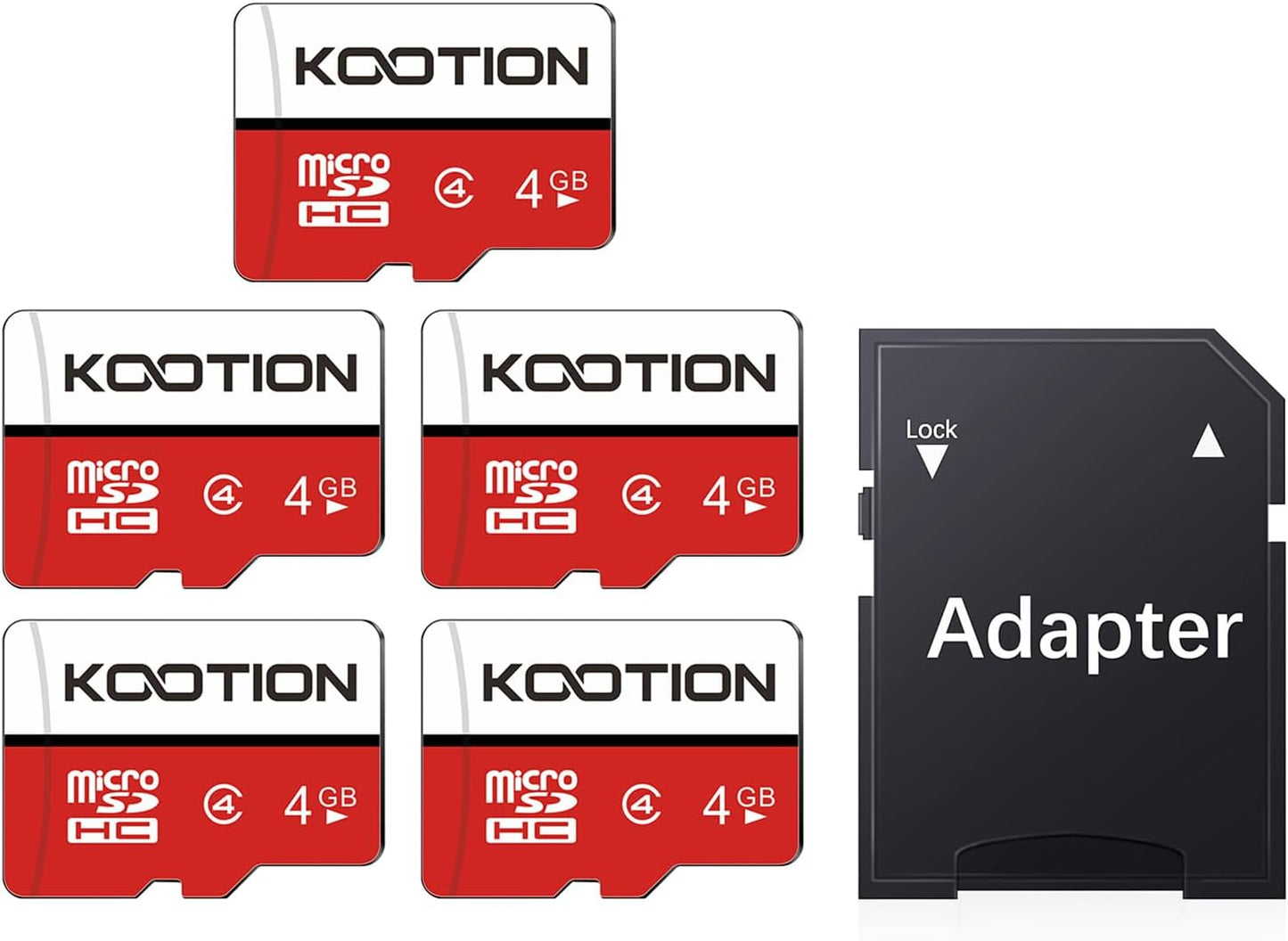 KOOTION 4 5-Pack, 4 C4, MP3/MP4/Old GB Micro SD Cards Class MicroSD Flash Memory Card, TF Card with Adapter for Phones