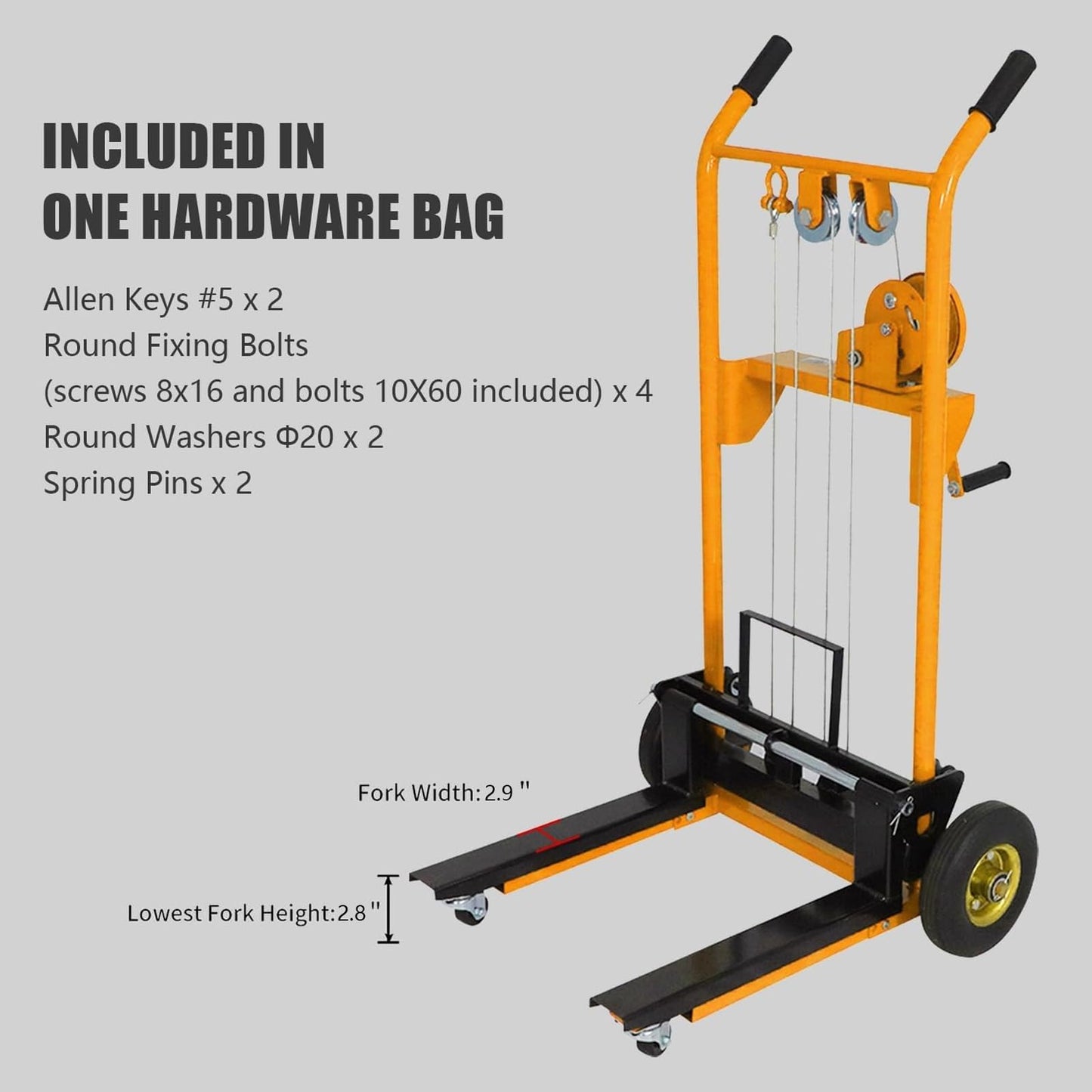 Apollo Material Lift Winch Stacker, Pallet Truck Dolly 330 lbs Capacity, 40.5" Max Lift, Pallet Stacker with Swivel Casters and Steel Platform