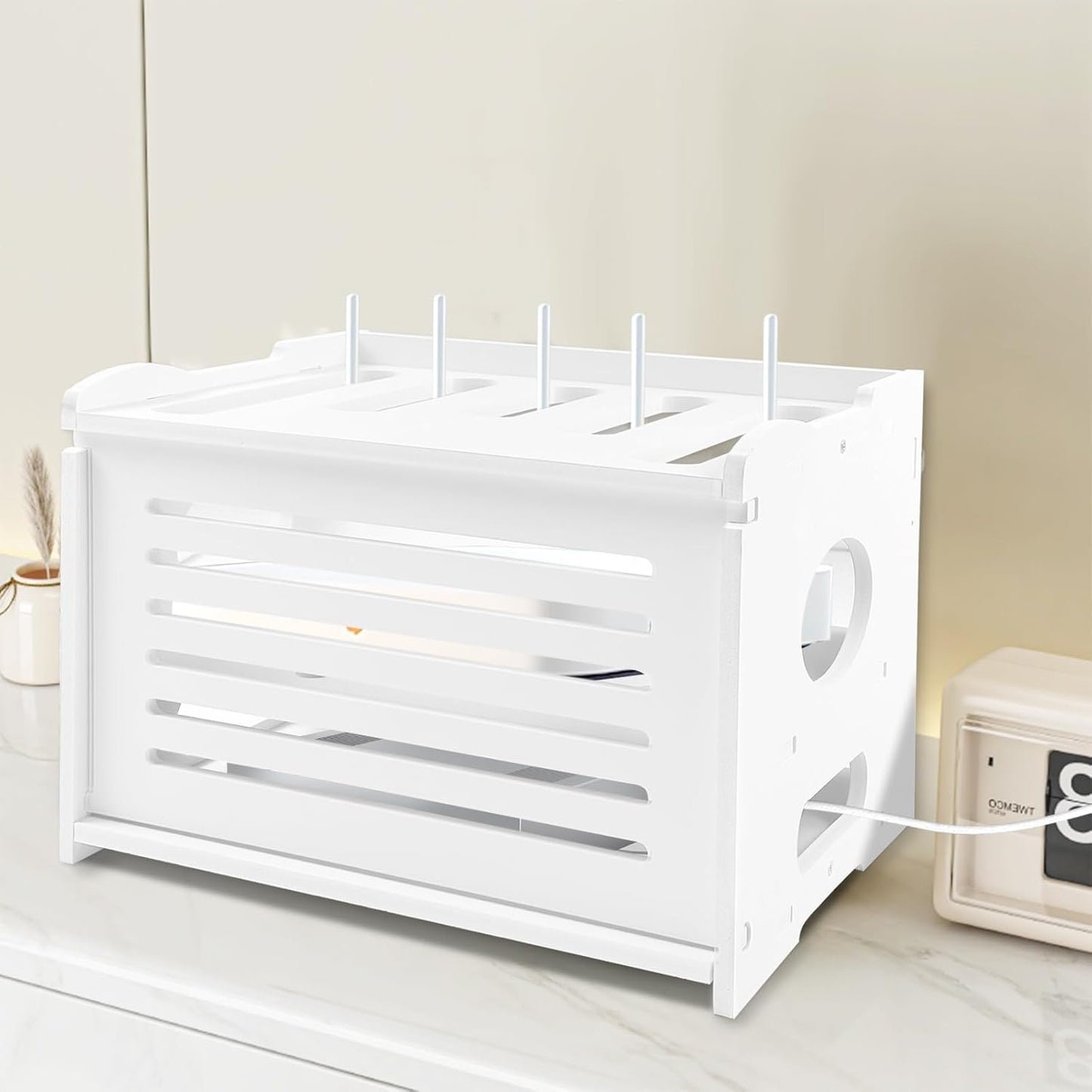 Wensdr Upgrade Router Shelf Storage, Networking Router Stand, Freestand & Wall Mounted Router Storage Box, Modem Cable