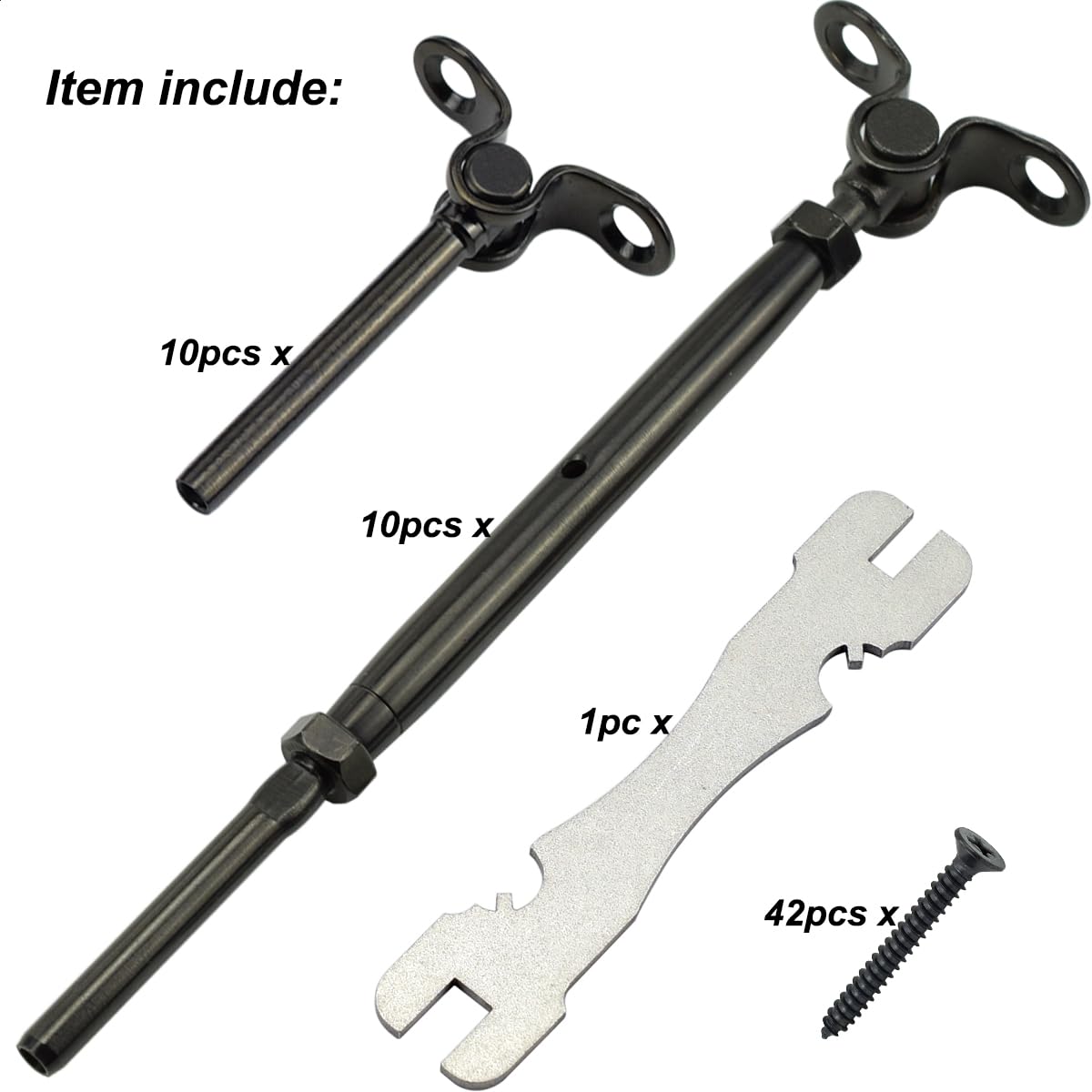 Toukioo Black Cable Railing Hardware Kit, for 3/16 Cable Railing System for Wood Posts, Stainless Steel Swage Toggle Turnbuckle 10 Pairs
