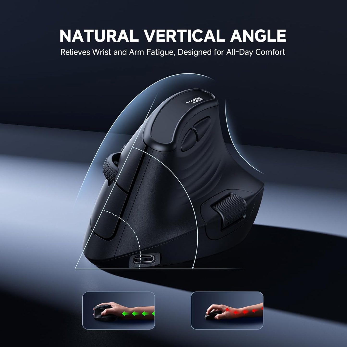 ECHTPower 7-Level 8000, Programmable Ergonomic Vertical Mouse, Wireless Rechargeable Mouse with LED Display, Adjustable