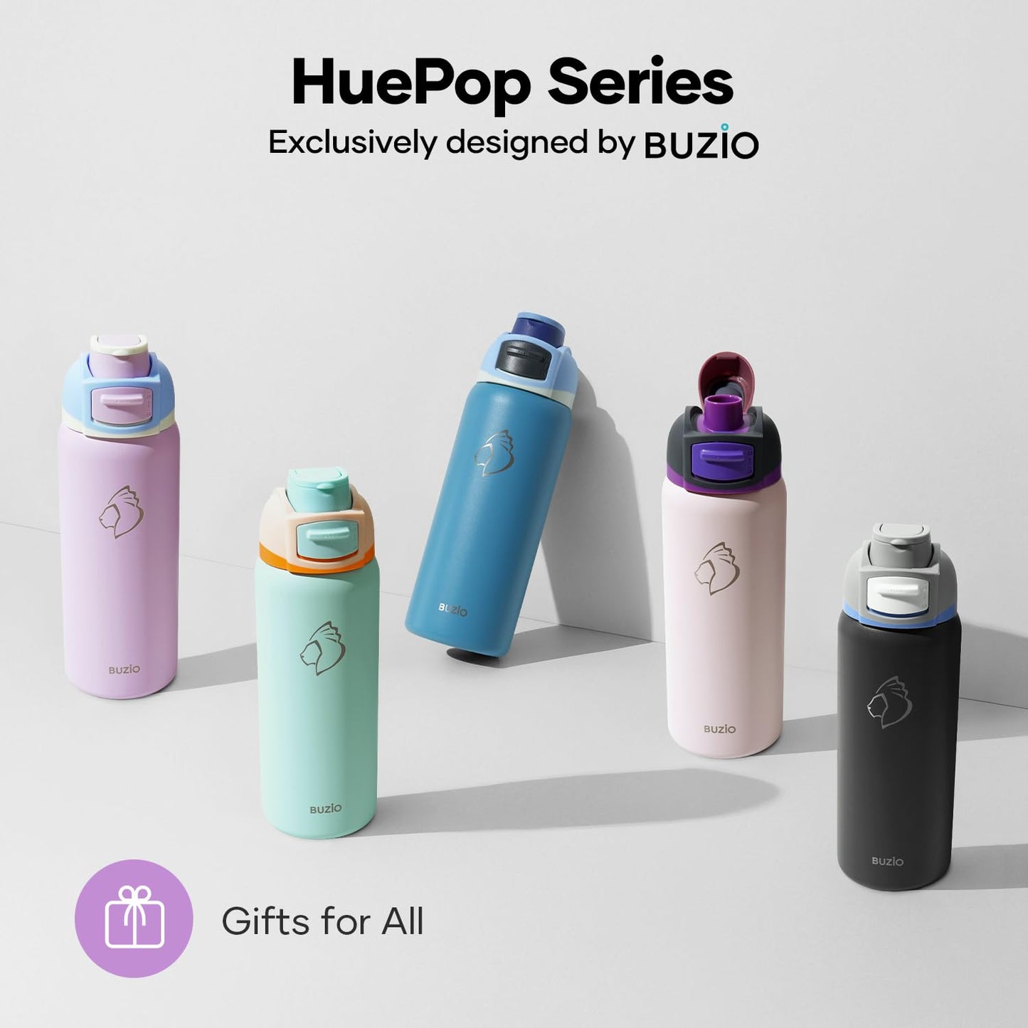 BUZIO 32 oz Insulated Water Bottle - Stainless Steel with Chug Cap, Leakproof Locking Lid, Carry Loop, Wide Mouth, Dishwasher Safe, Gym Sports Travel Work Outdoors, Gifts for Women & Men, Light Purple