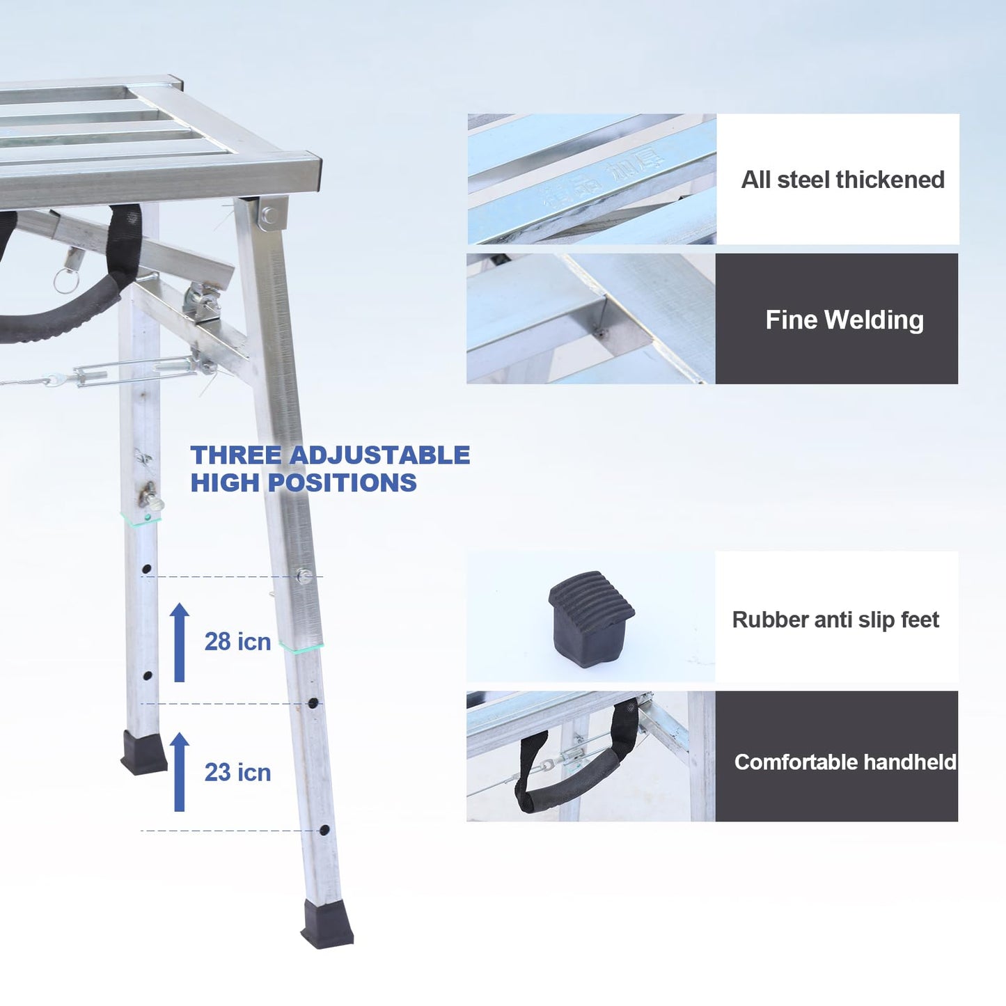 Adjustable Work Platform with 400 lb Duty Rating, Steel Step Ladder, Portable Folding Scaffolding Platform for RV Cleaning High Painting Walls, Drywall, Decorating (100 CM)