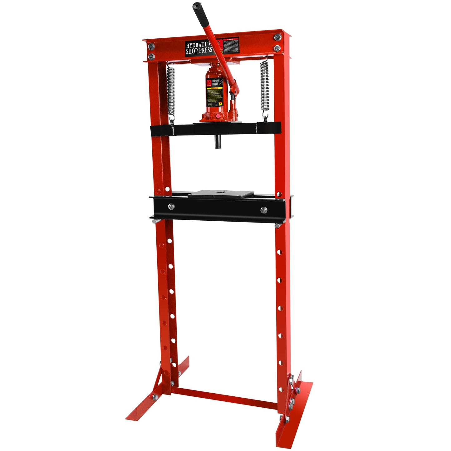 PULLAFUN 12-Ton H-Frame Garage Press with Adjustable Table and Press Plates, Red