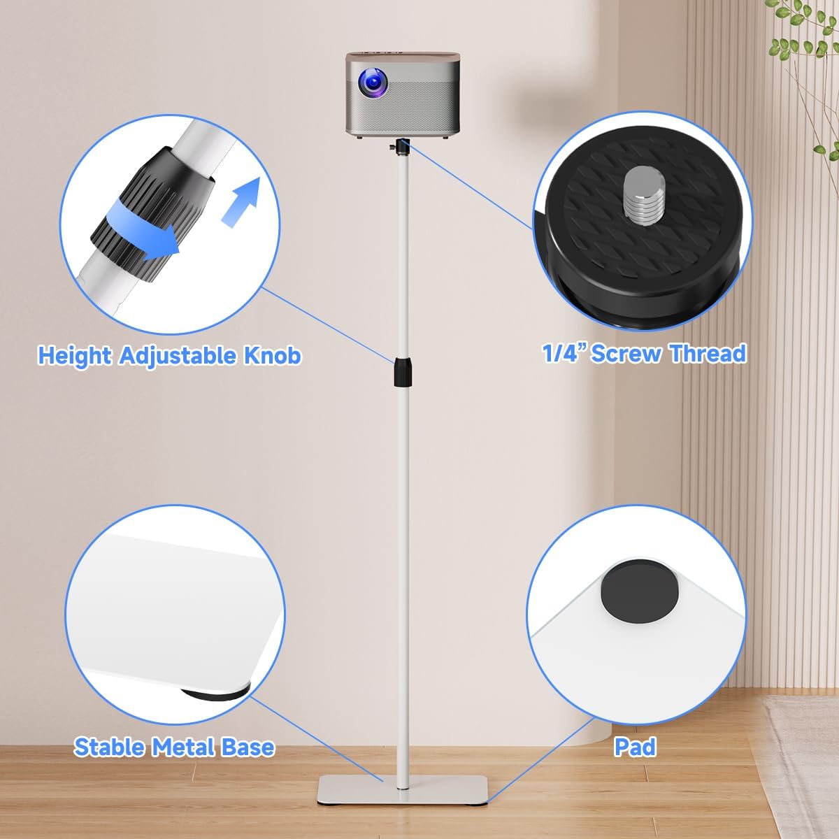 suptek 360Swivel, 36.6-46.8inch, PR001FW Projector Stand Height Adjustable Mini Projector Mount Bracket, Compatible