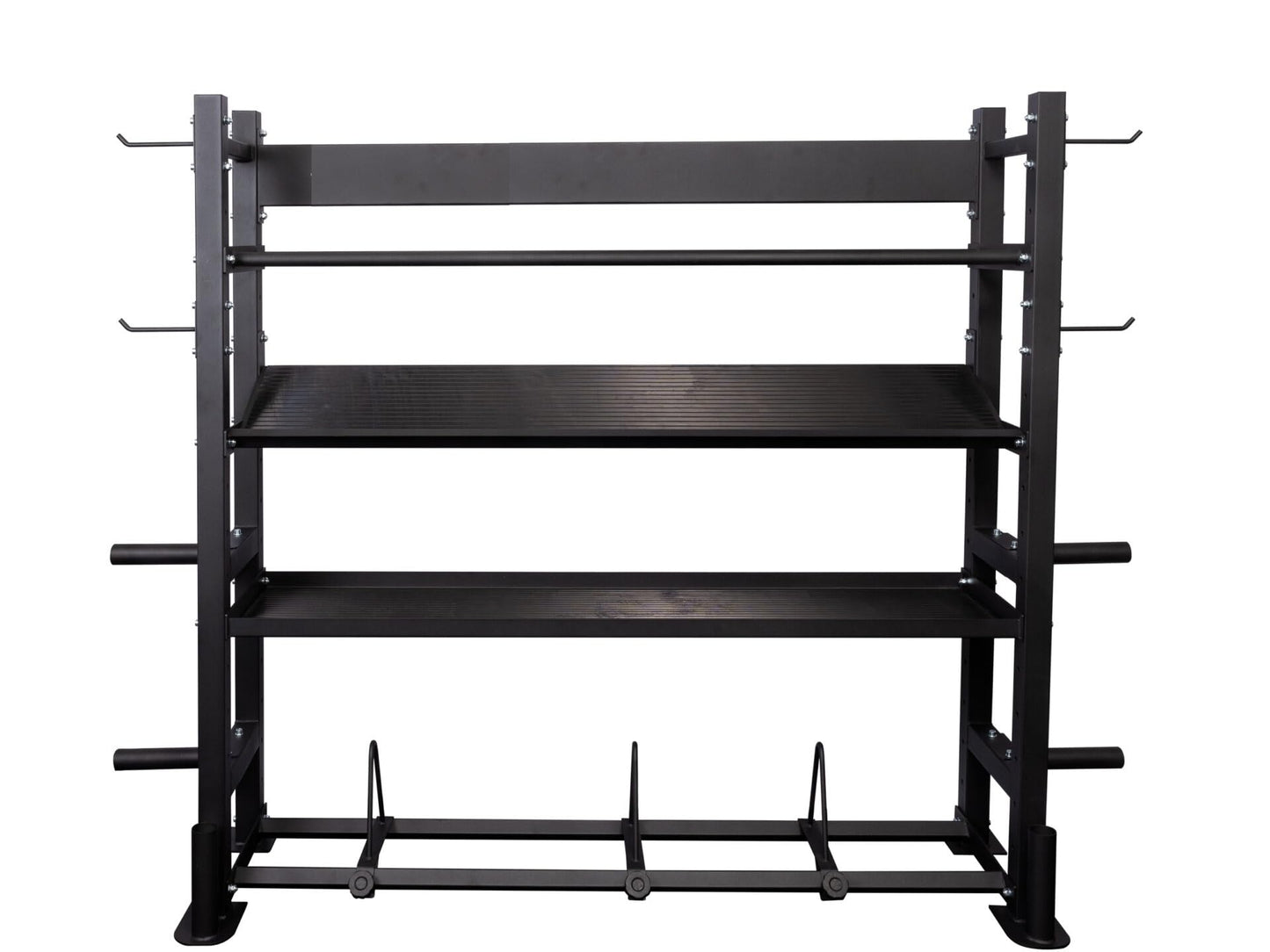 Hydra Fitness Exchange Multi-Purpose Gym Storage Rack – Heavy Duty Fitness Equipment Organizer with Dumbbell Shelf, Bumper Plate Storage, Olympic Bar Holders, Ball Rack & Accessory Hooks