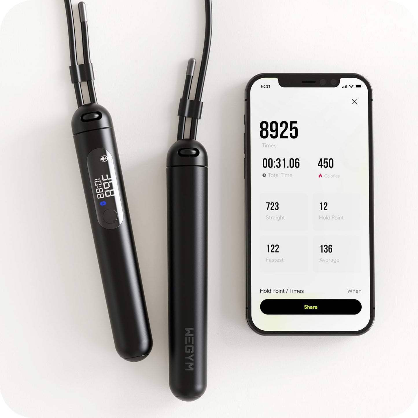 WeGym Smart Jump Rope for Men and Women, Adjustable Jump Rope for Indoor and Outdoor Workout APP Data Analysis LED Display Screen Rechargeable Skipping Rope Fitness Gift for Adults or Kids,Black