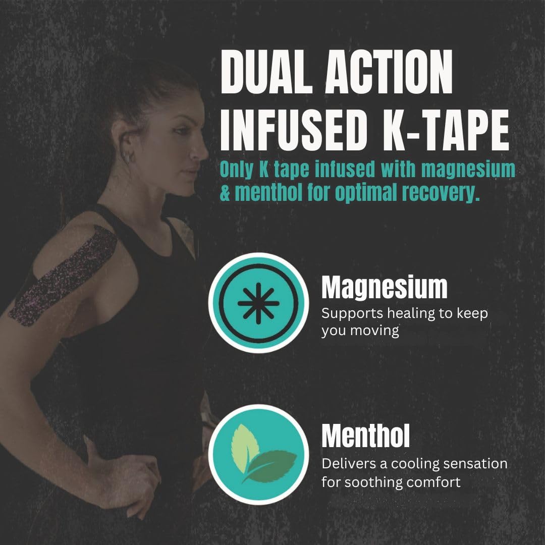 Heali Kinesiology Tape with Magnesium and Menthol, 20 Pcs Precut Strips, K Tape Roll, Knees, for Physical Therapy, Sports, Muscles and Joints, Water Resistant, Blue Splatter