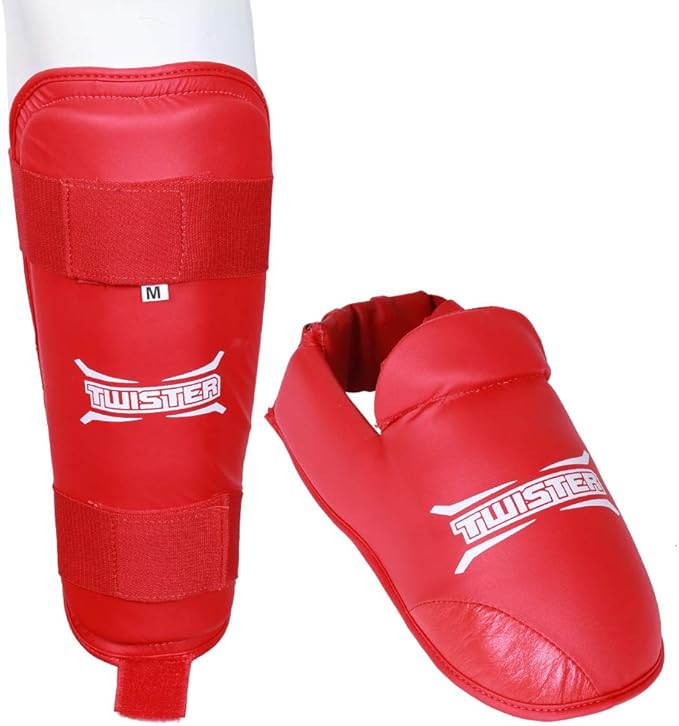 Twister WKF Karate Shin Guards | Taekwondo Shin-N-Step | Detachable Shin Guards with Foot Protection | Premium Quality Leg & Foot Protection for Karate, Taewkondo, Muay Thai, and MMA