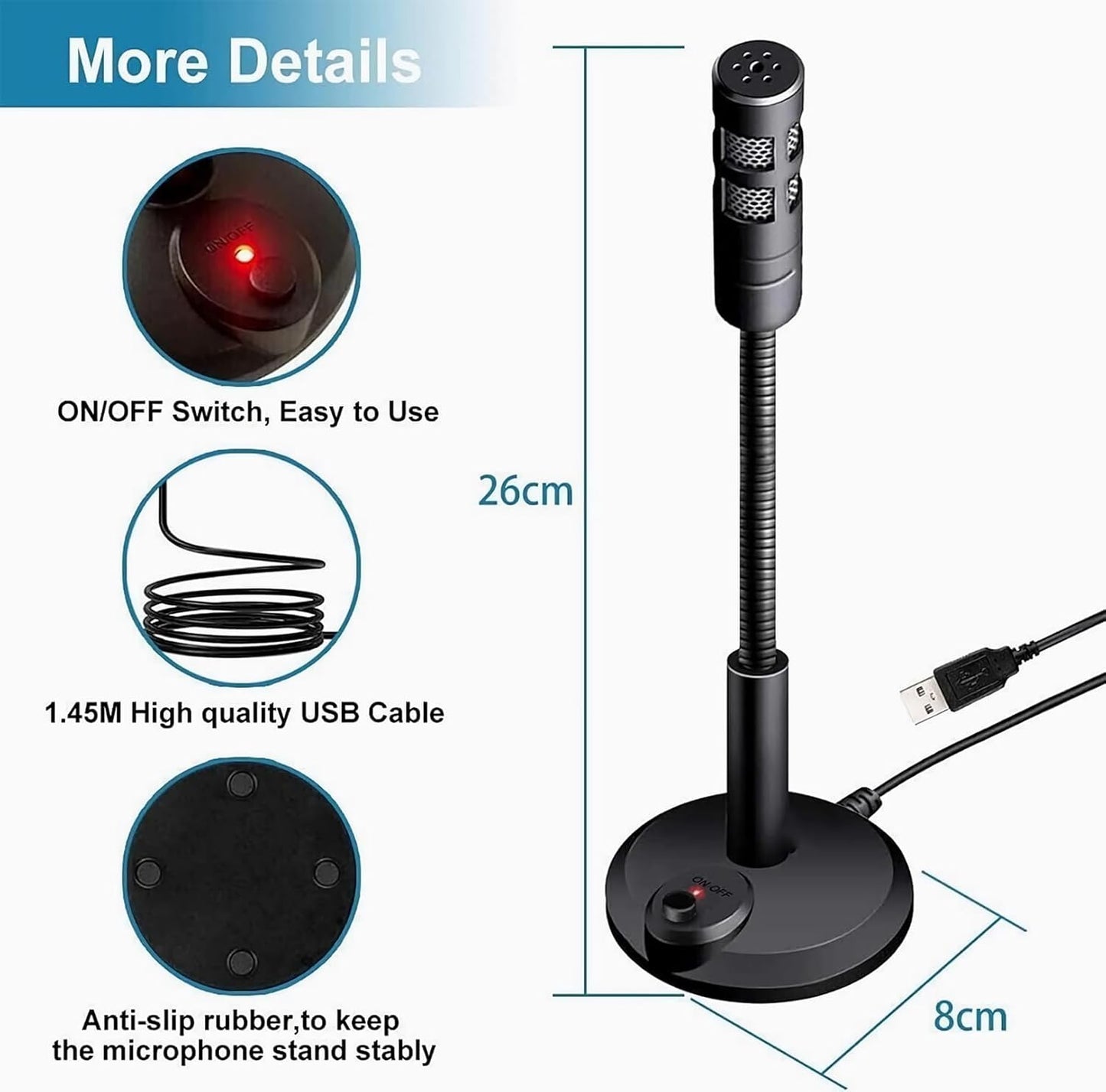 Blapsuro USB Computer Microphone,Plug and Play Desktop PC Laptop Microphone with Mute Button and LED Indicator