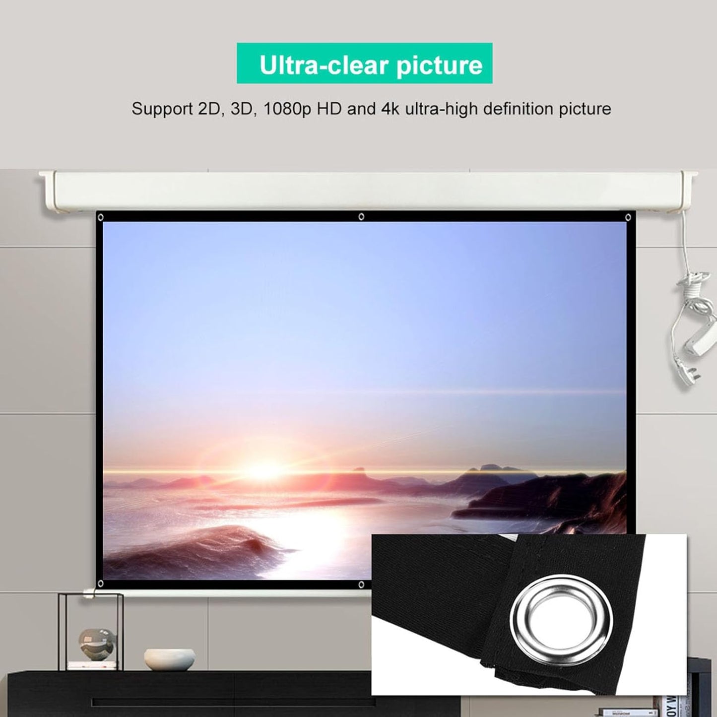 Wisoqu 60-100inch 16:9 4K 3D (ixpw3g74no-02) Video Projection Screens, HD Movie Projector Screen Film Portable Screen