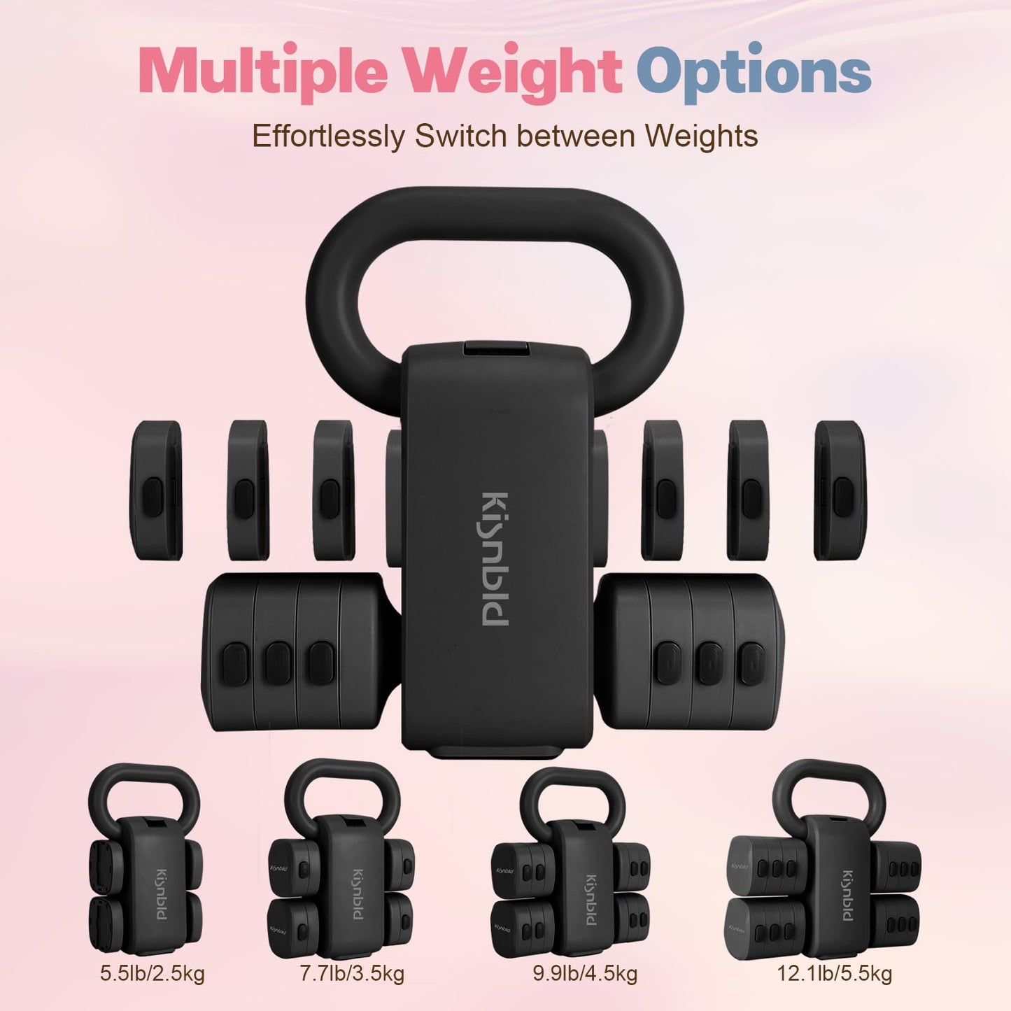 kisnbld Adjustable Dumbbell Set of 2, 2 in 1 Free Weights Dumbbells & Kettlebell Set for Women with Fast Adjustment, Each 2lb 3lb 4lb 5lb Hand Weights Set for Home Gym & Outdoor Exercise Training